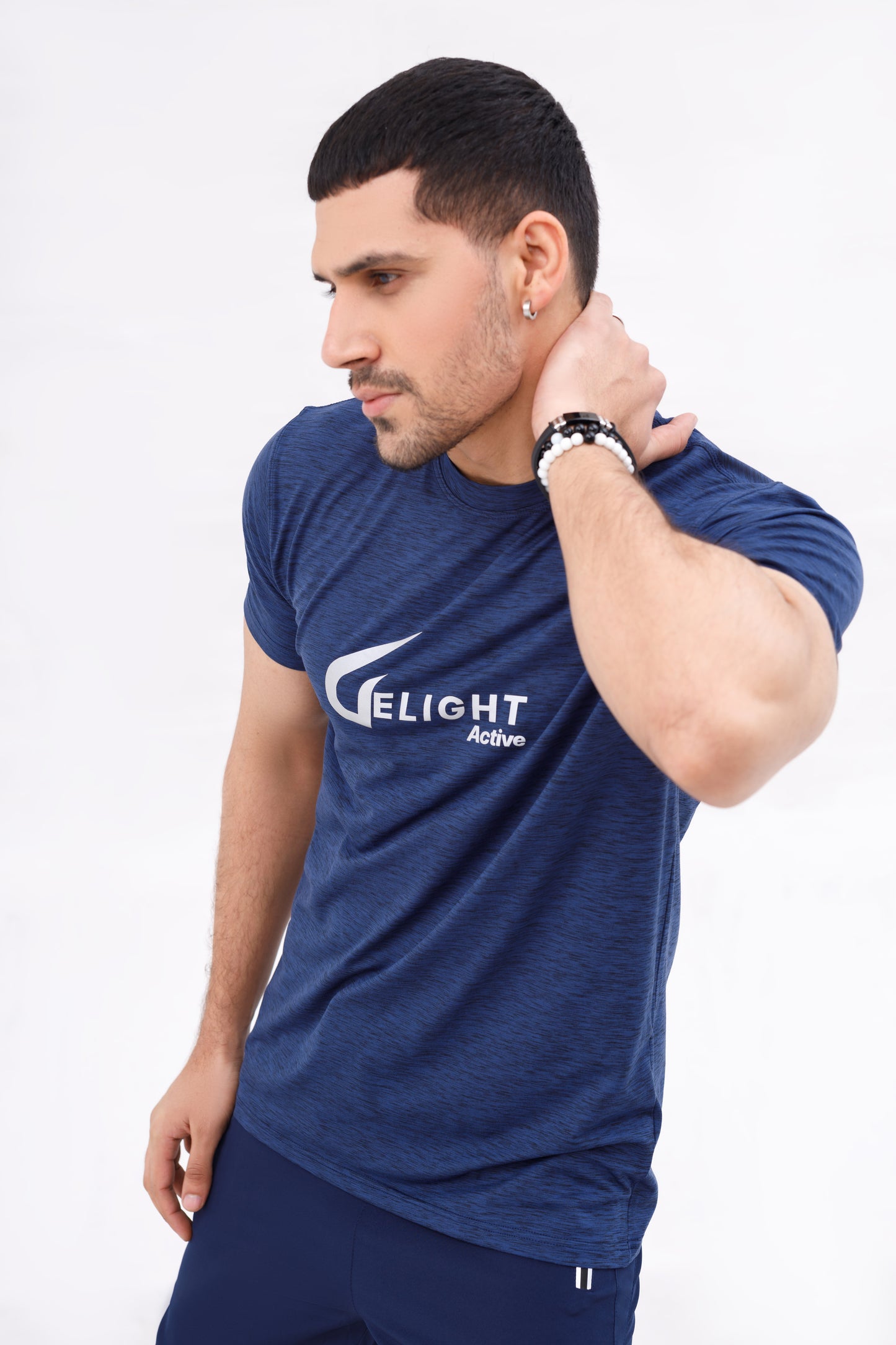 Men Melange Active Wear Blue T Shirt