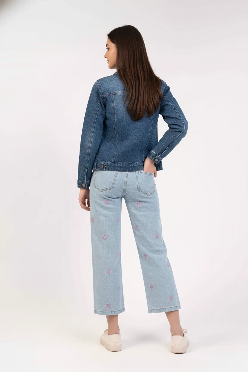 Light Wash Color with Smily Face EMB Girls Jeans