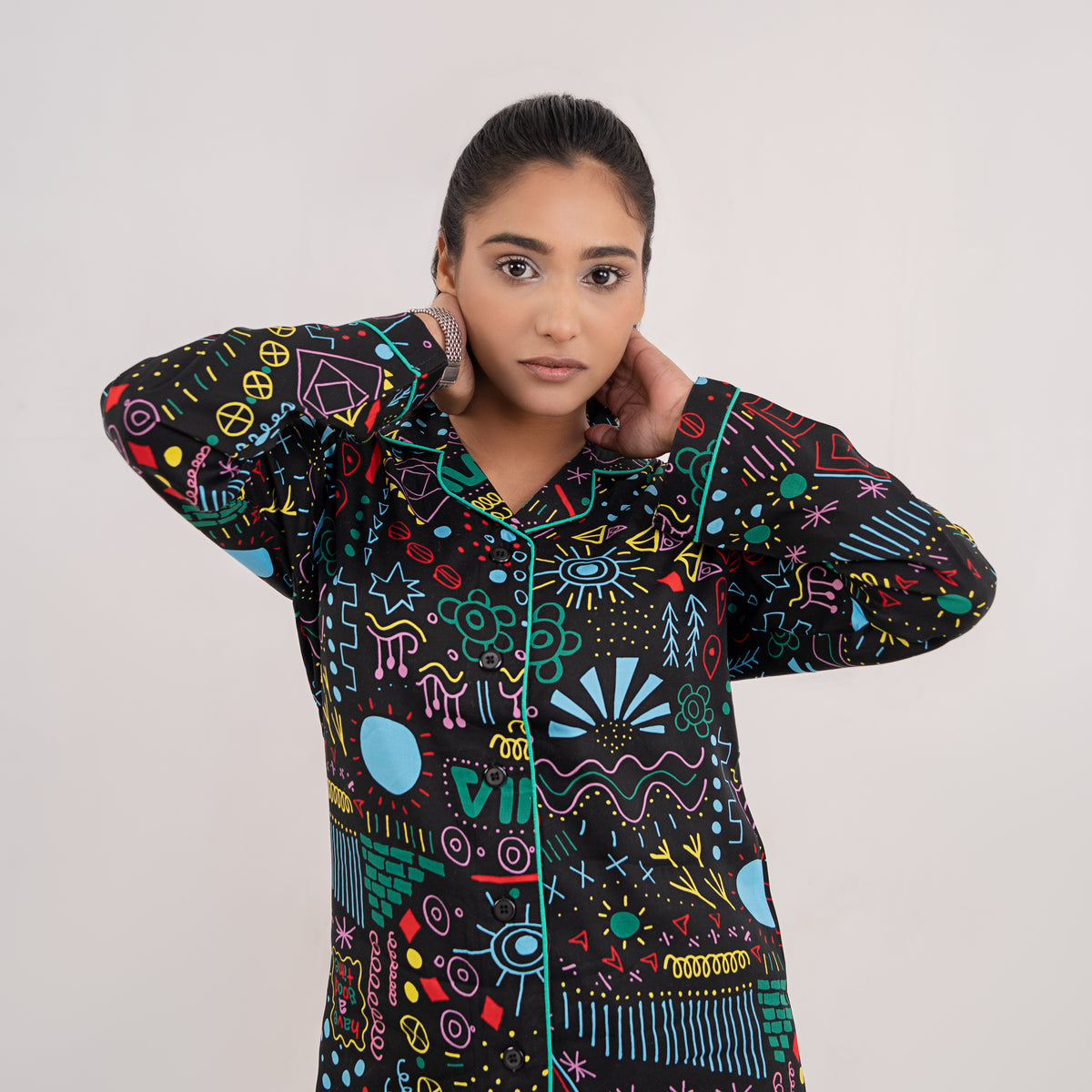 Womens Taupe & Maroon Printed Night Suit