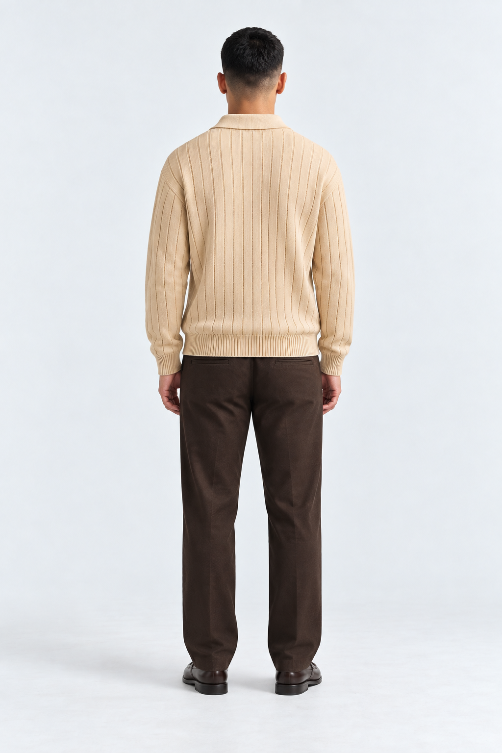 Men’s Beige Long Sleeve Knit Polo