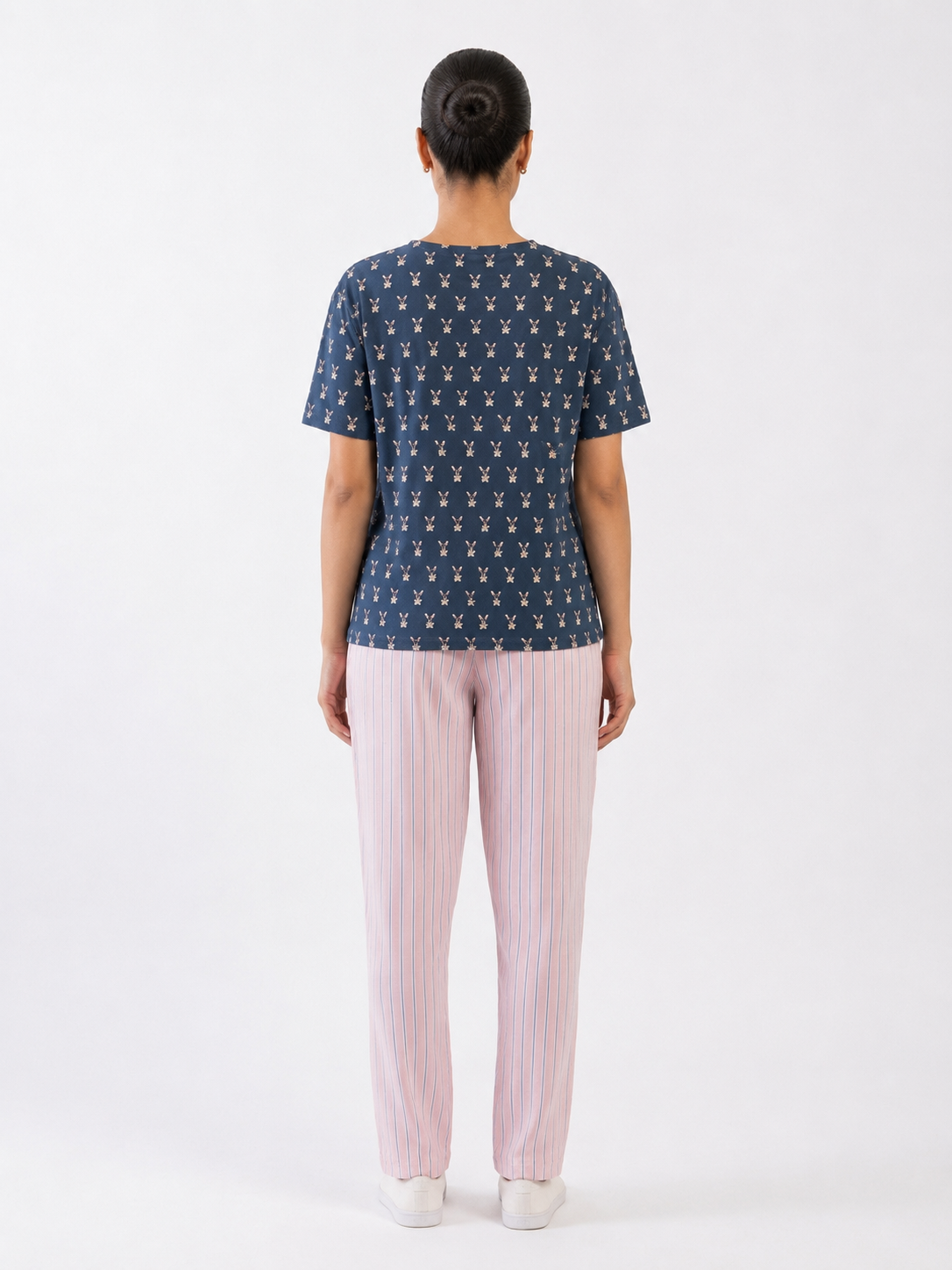 Navy Printed Tee & Striped Trouser Set