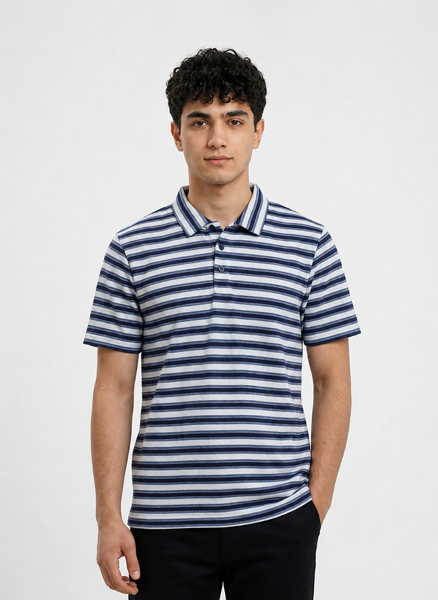 Blue Stripe Popout Textured Polo