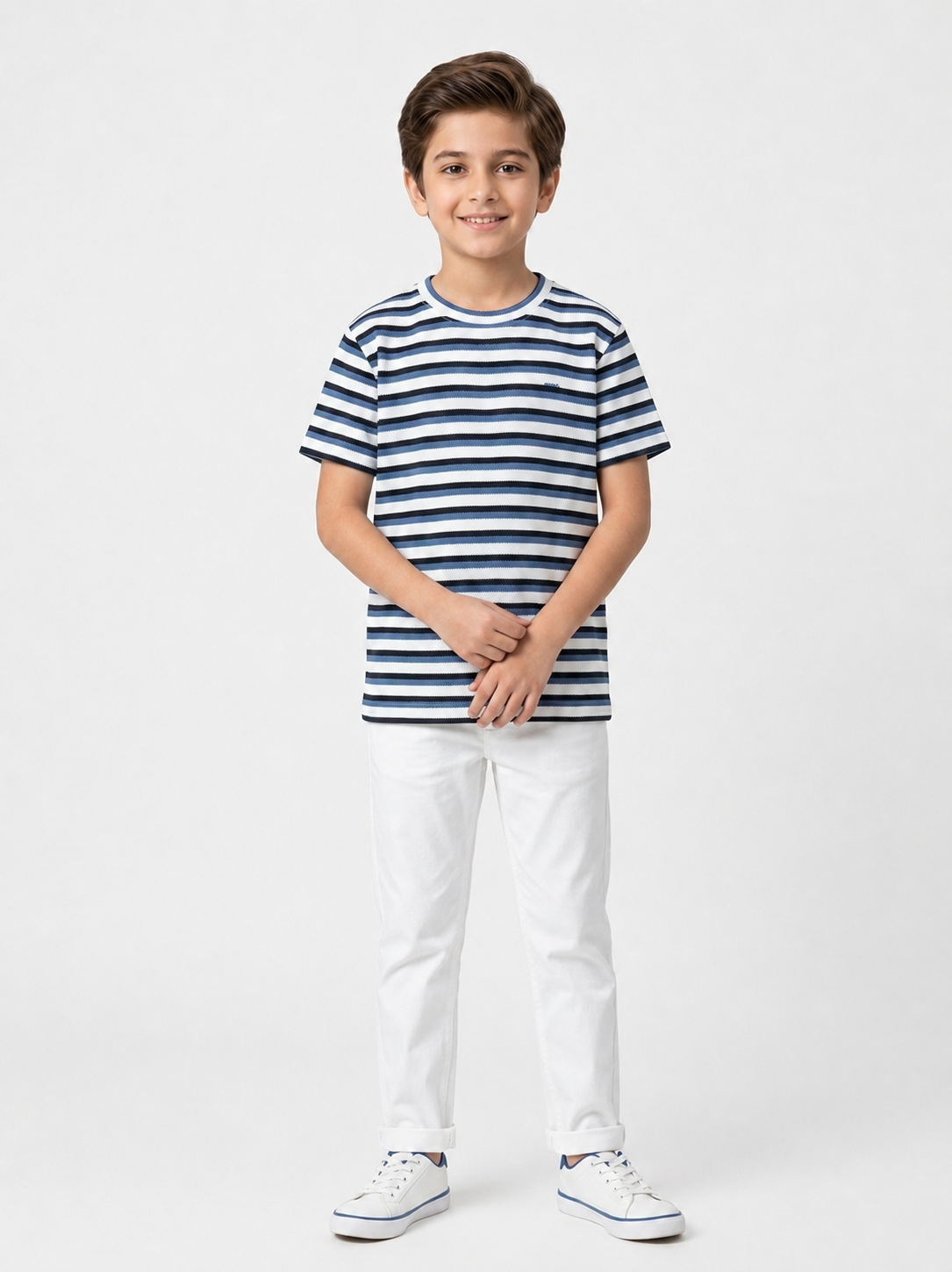 Kids Blue Stripe Popout T-Shirt