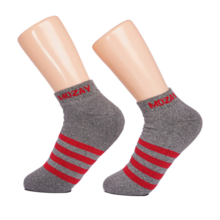 Men Ankle Socks Grey / Red