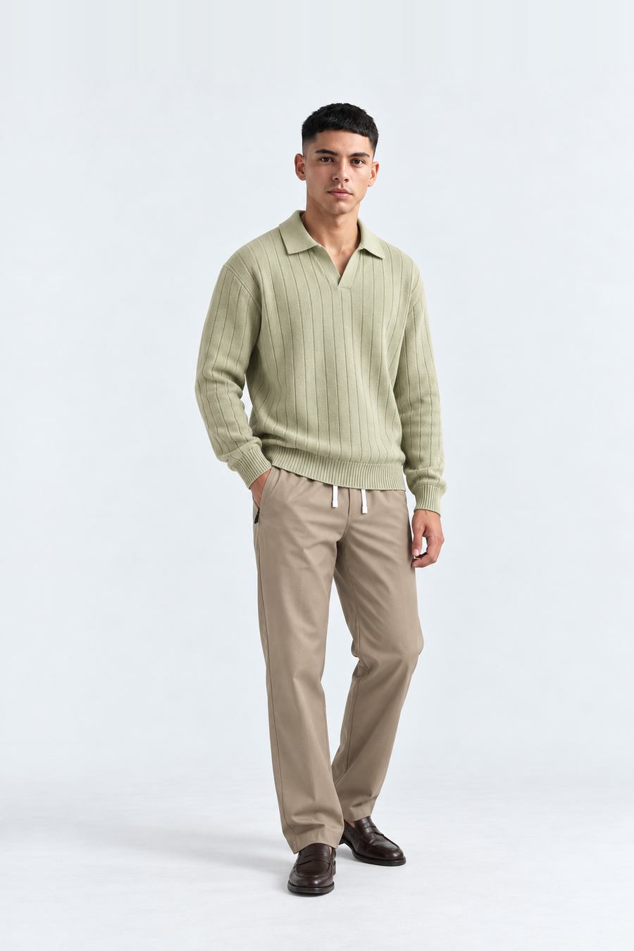 Men’s Light pista Long Sleeve Knit Polo