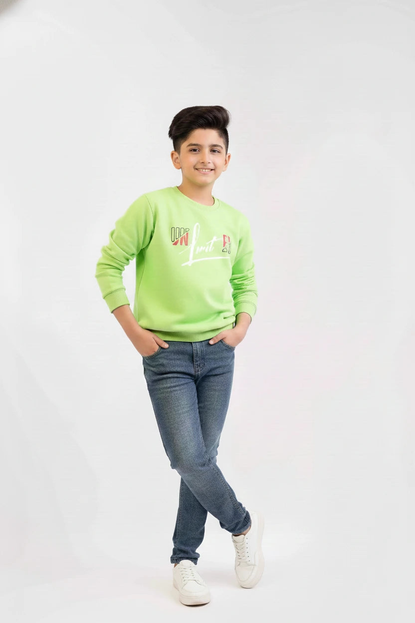 Boys Sweat Shirt Parrot Green Color With Printing