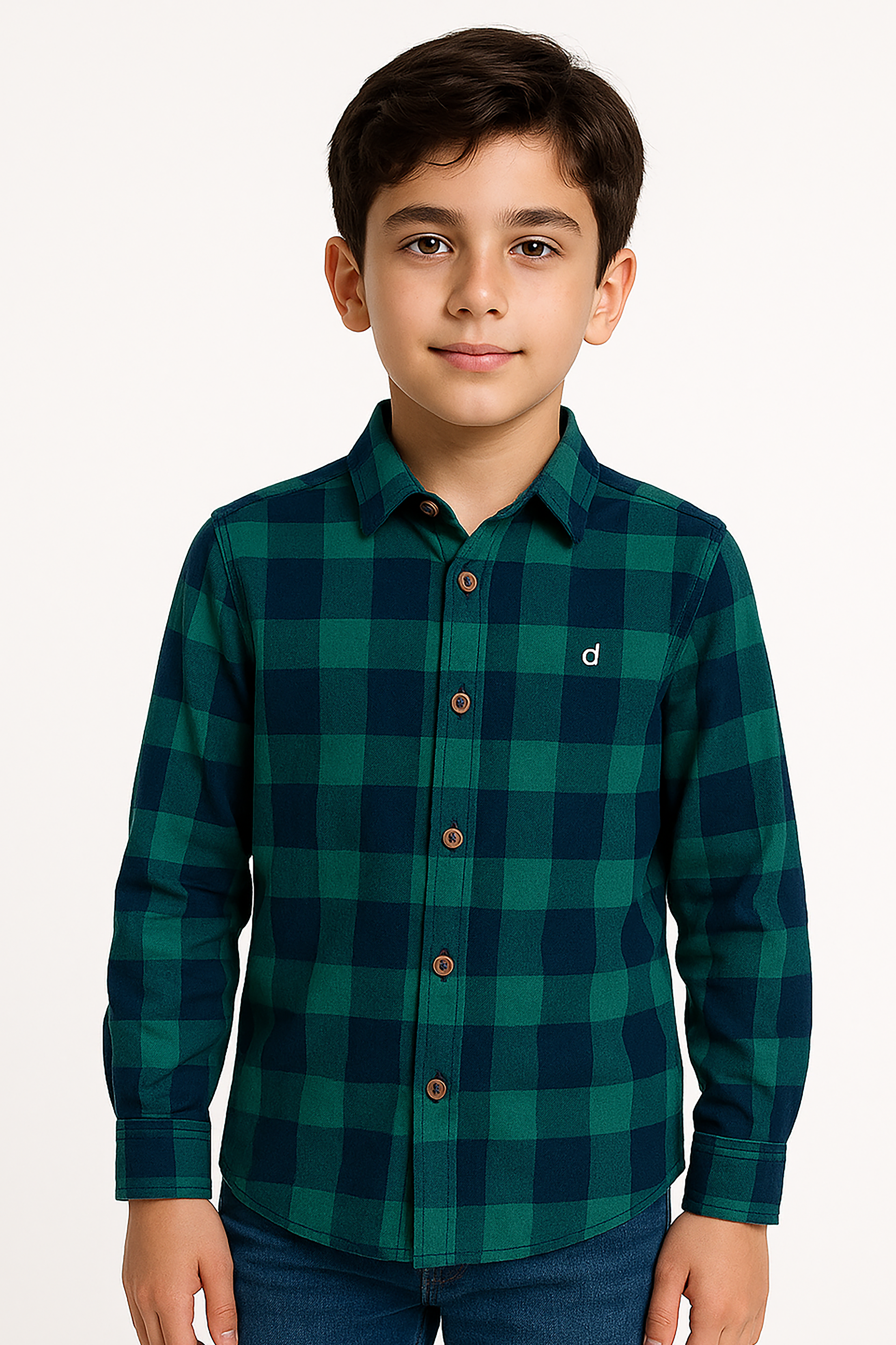 Casual Shirt D Emb Green Check