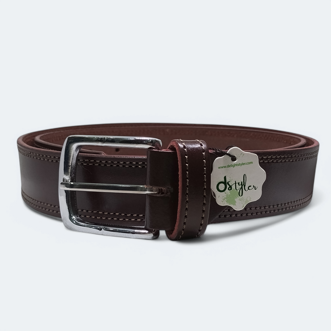 Men Belt 100% Leather With D Styler Logo Dark Brown