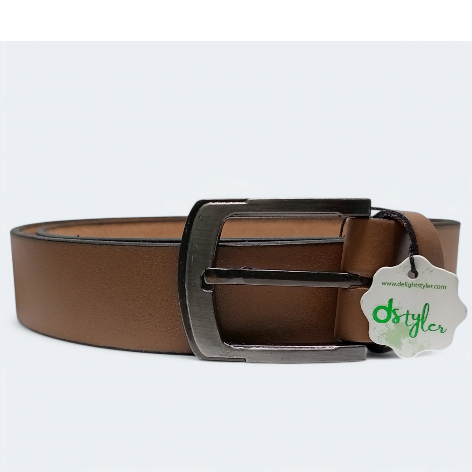 Men Belt 100% Leather With D Styler Logo Light Brown