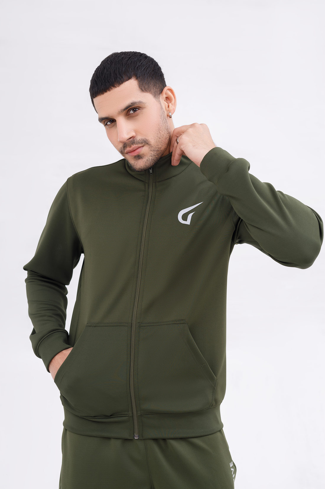 Men Active wear Olive Zipper