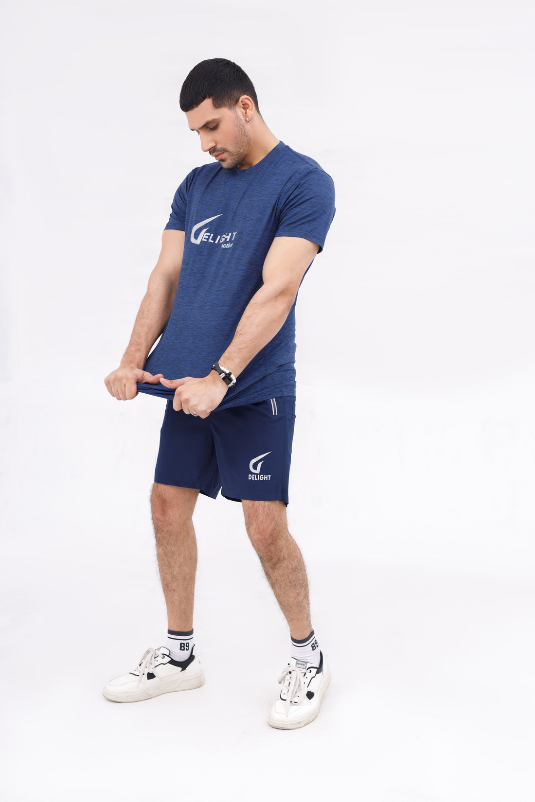 Men  Melange Active Wear Blue T Shirt