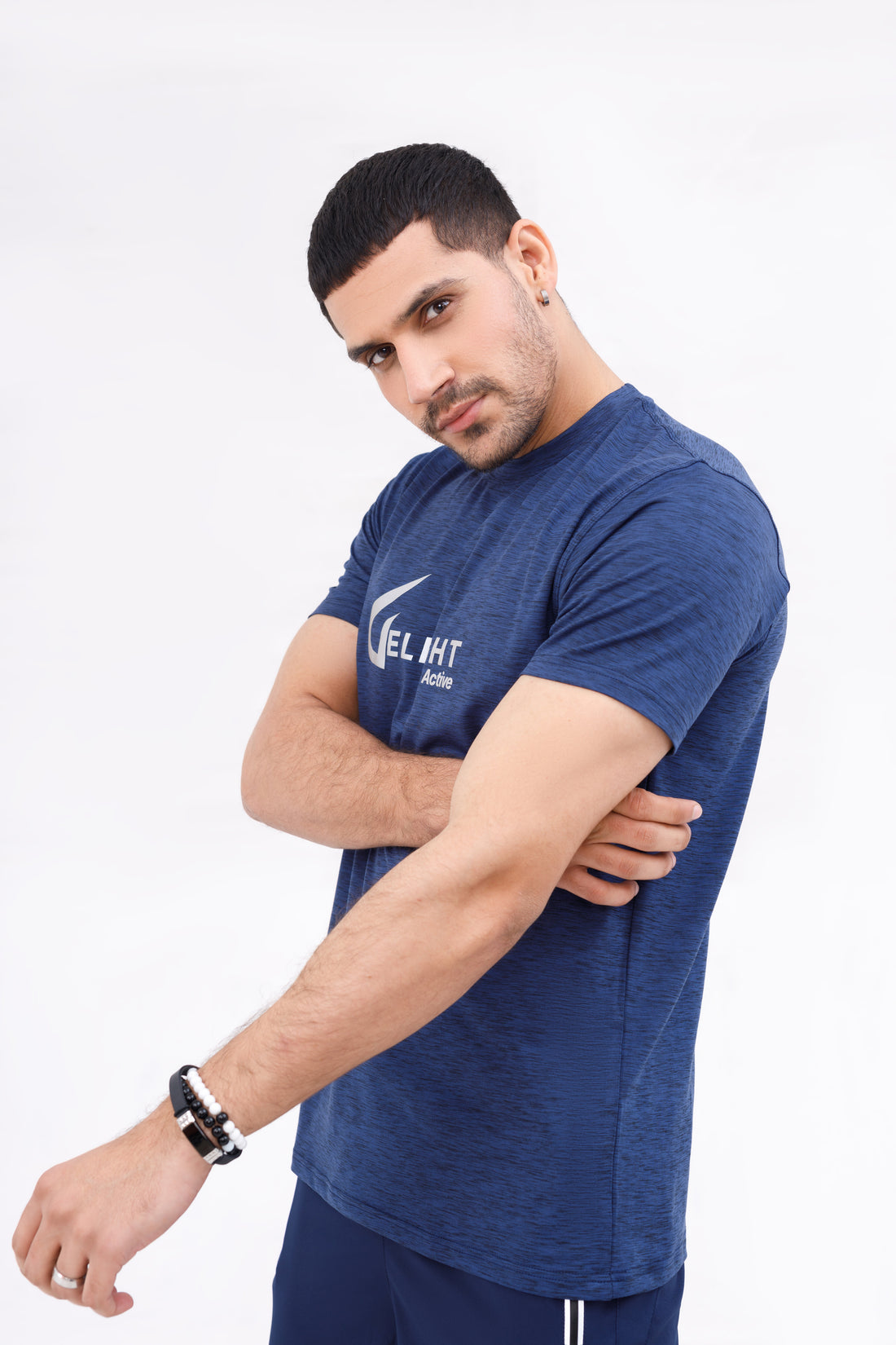 Men  Melange Active Wear Blue T Shirt