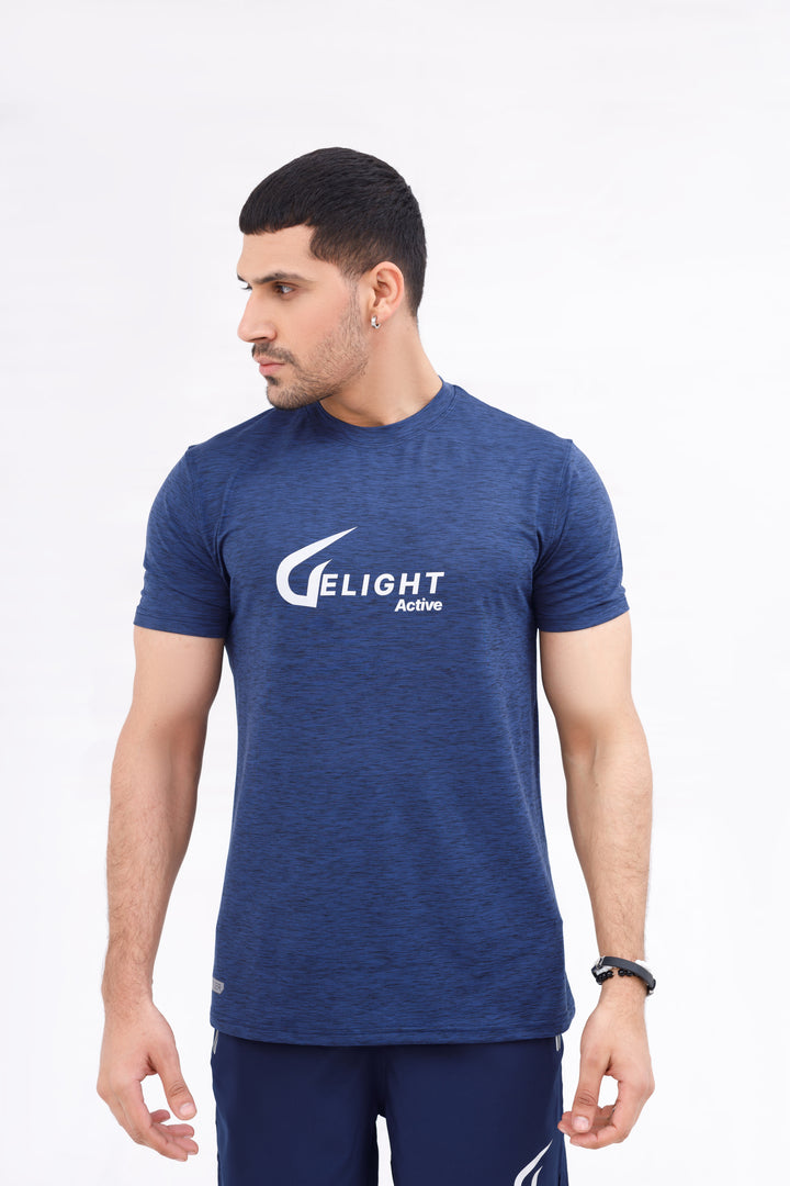 Men  Melange Active Wear Blue T Shirt