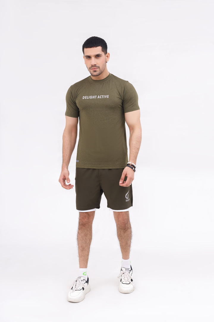 Men Active Wear Double Grip Short Olive