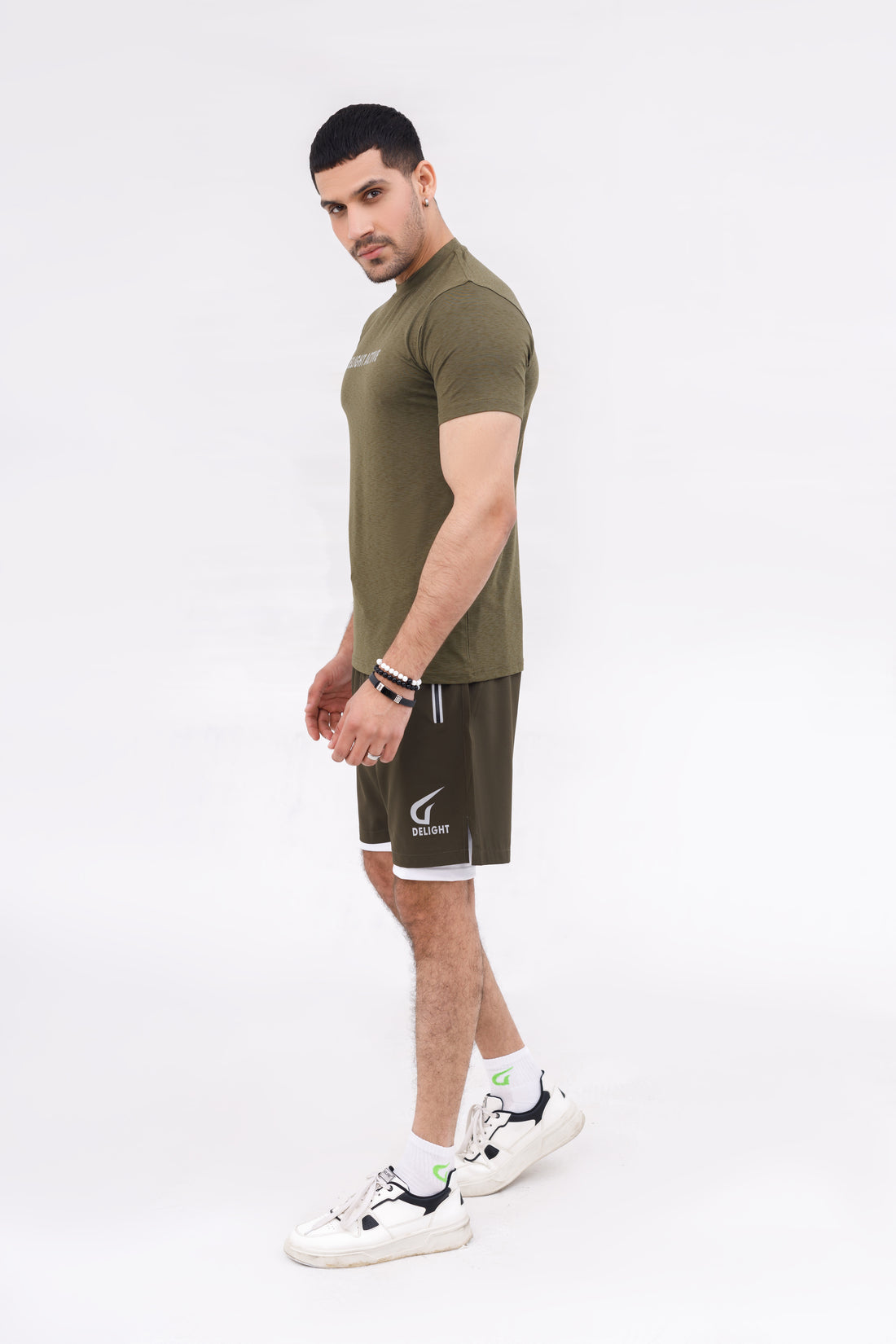 Men Active Wear Double Grip Short Olive