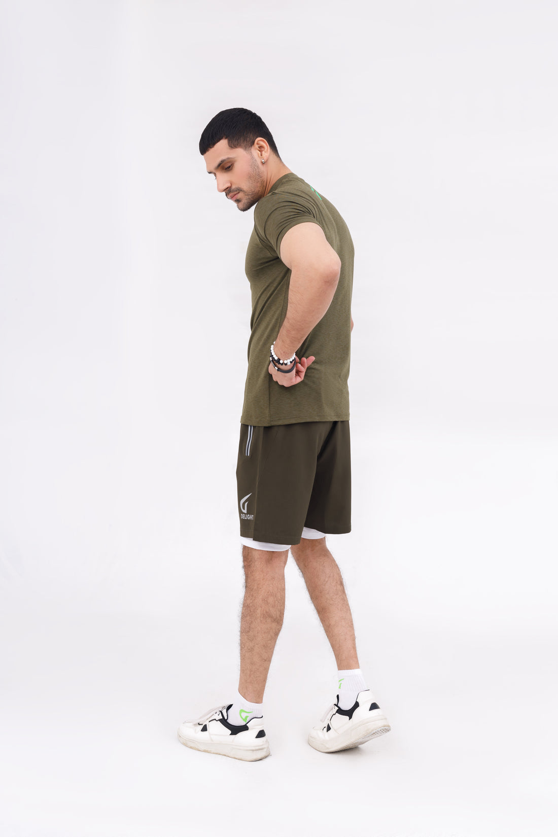 Men Active Wear Double Grip Short Olive