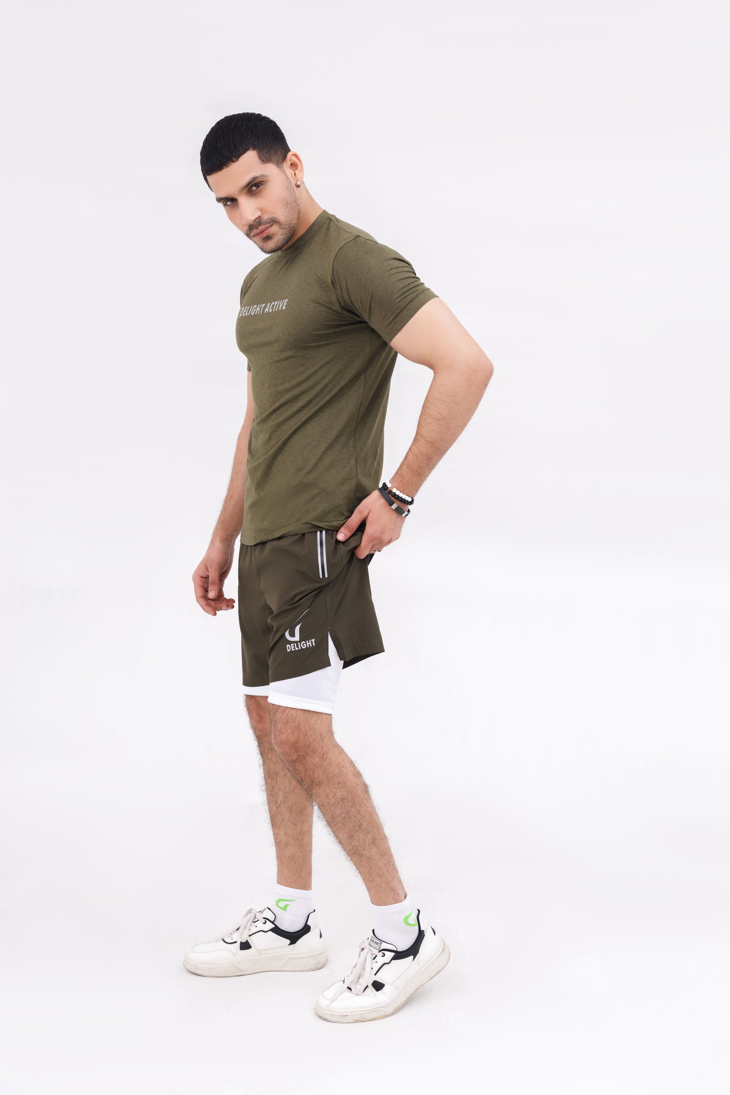 Men Active Wear Double Grip Short Olive