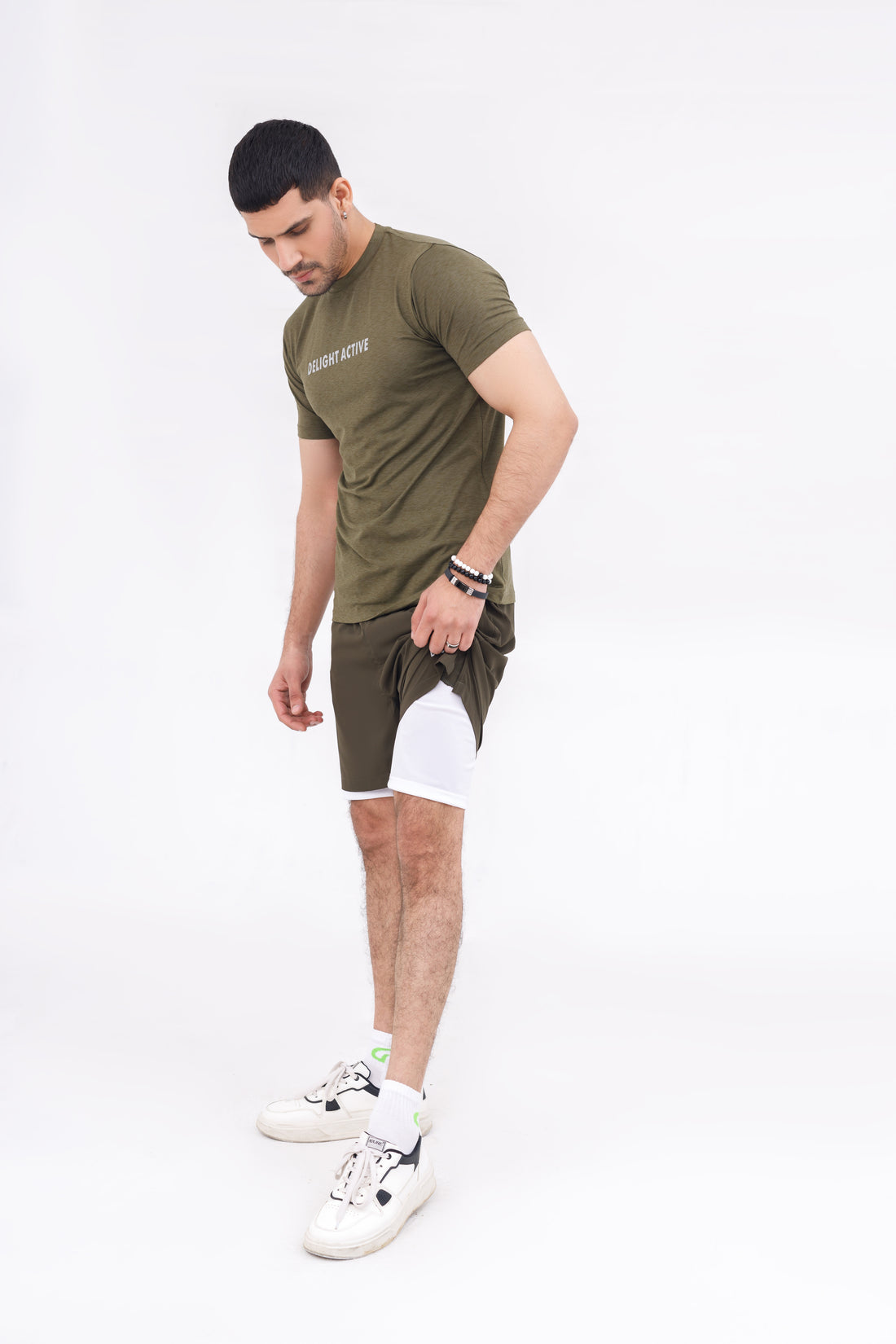 Men Active Wear Double Grip Short Olive