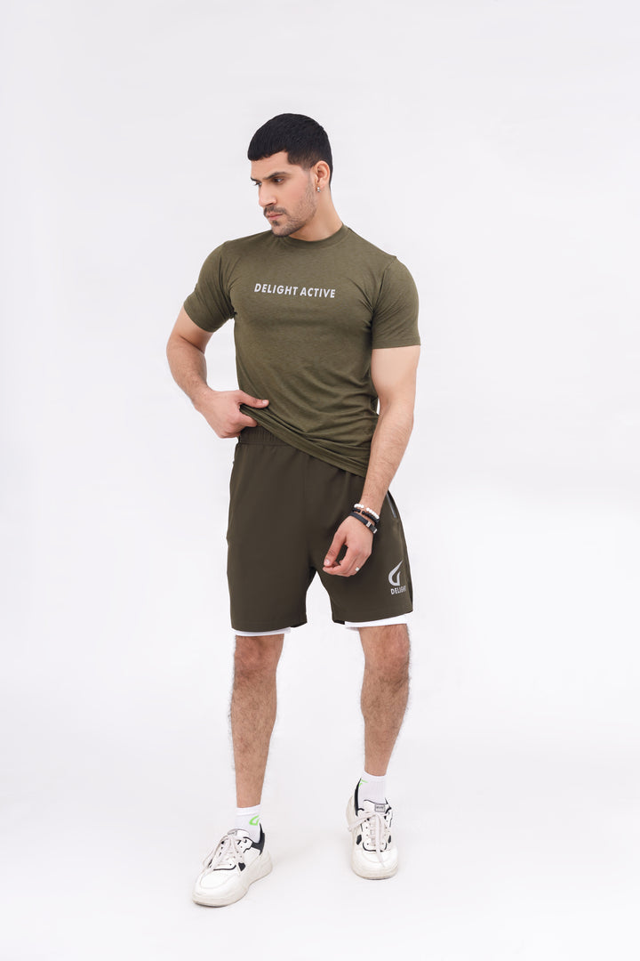 Men Active Wear Double Grip Short Olive