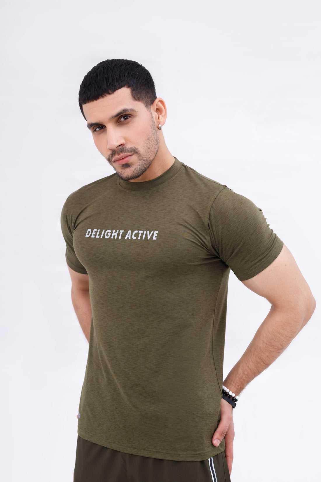 Men Melange Active Wear Olive T Shirt