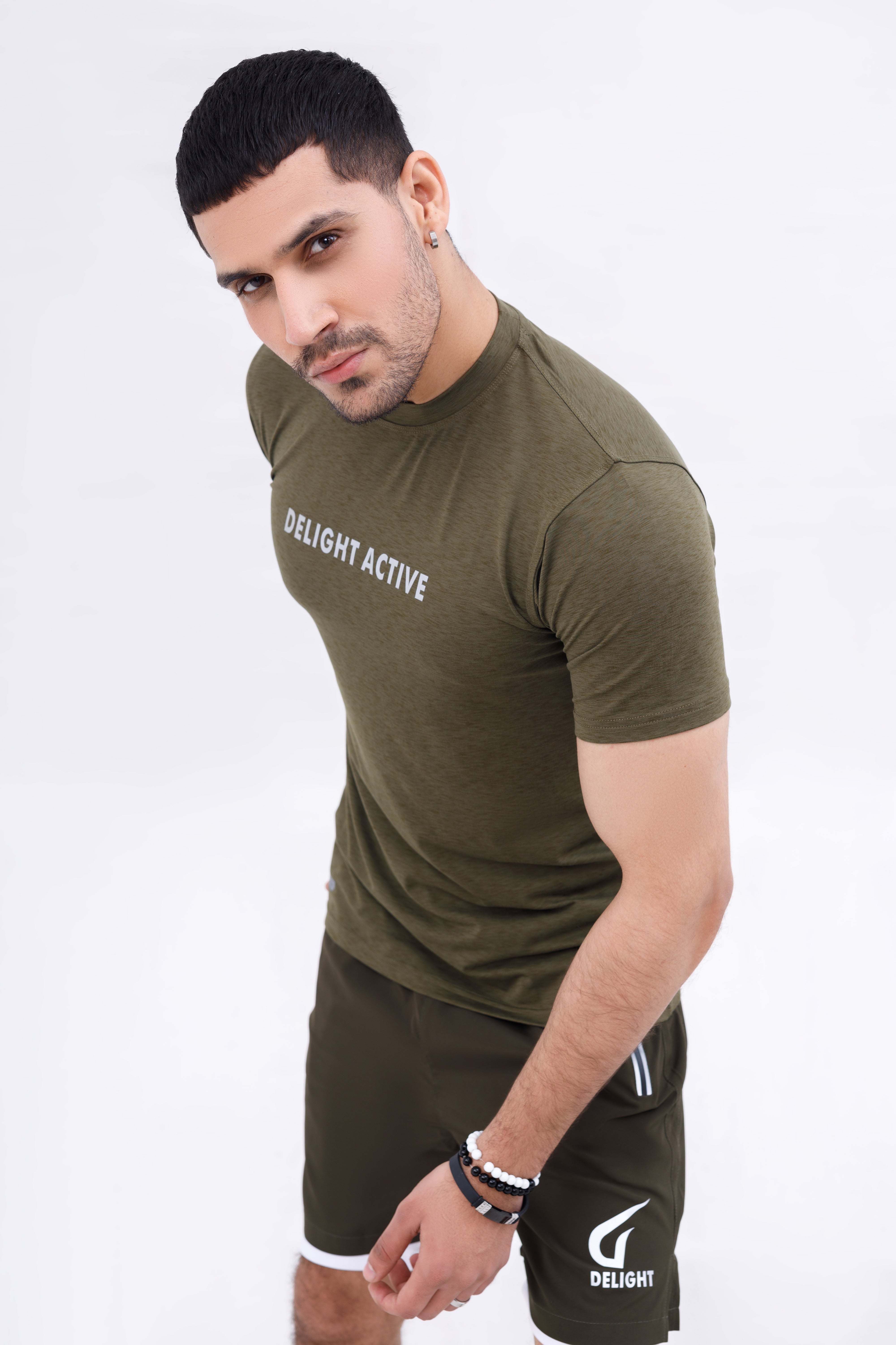 Men Melange Active Wear Olive T Shirt