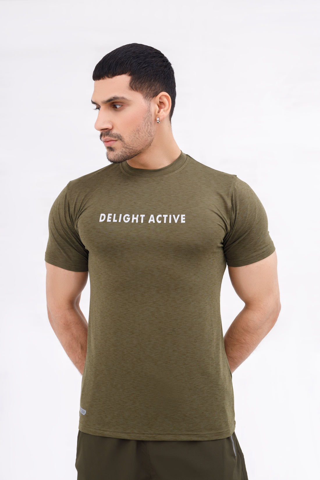 Men Melange Active Wear Olive T Shirt