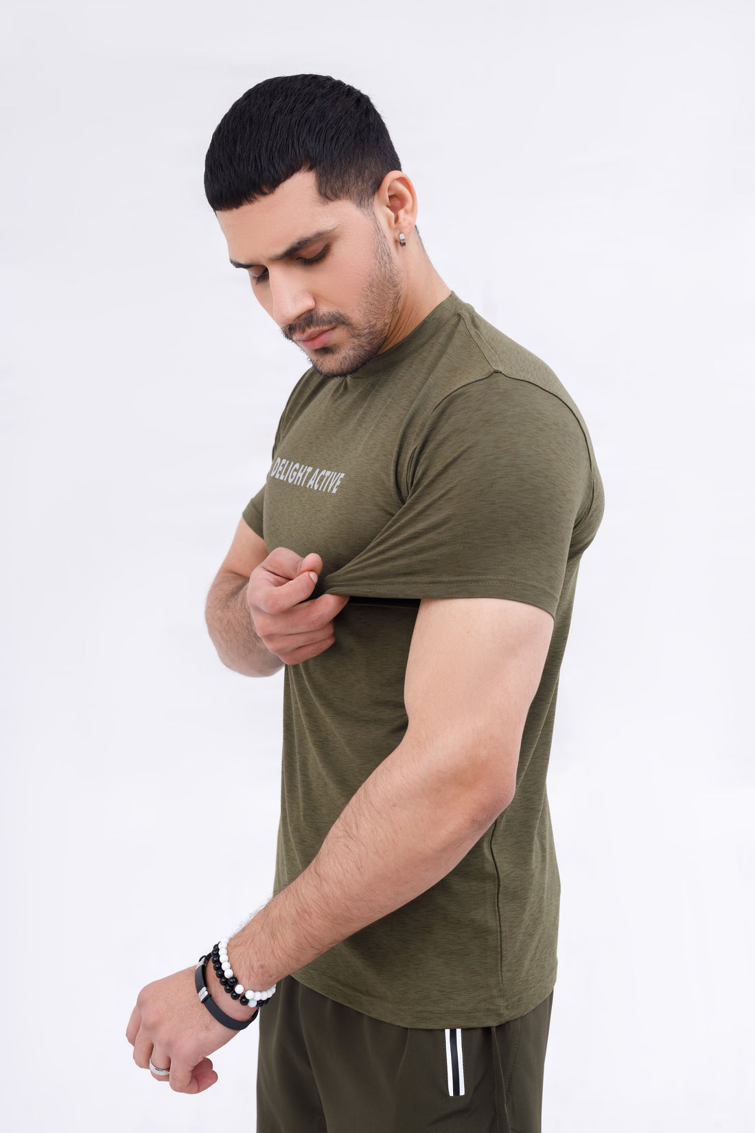 Men Melange Active Wear Olive T Shirt