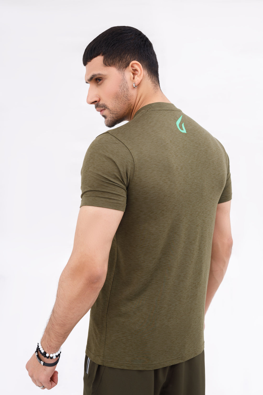 Men Melange Active Wear Olive T Shirt