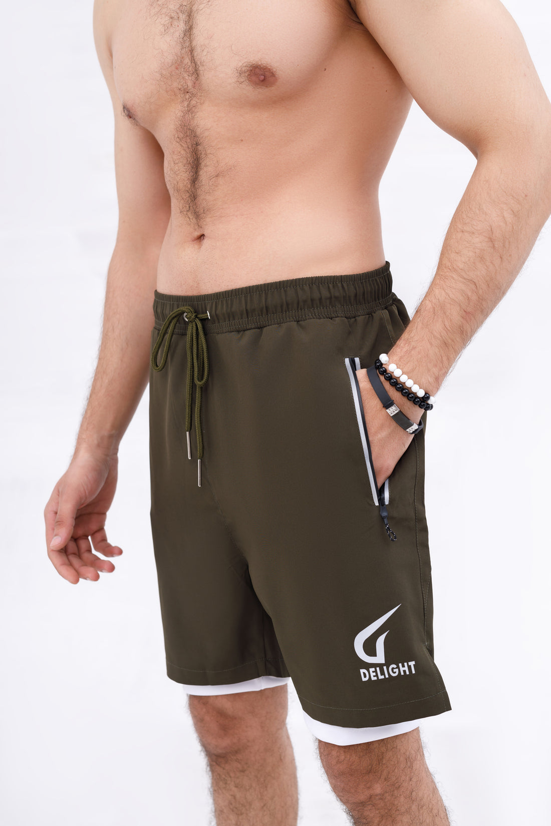 Men Active Wear Double Grip Short Olive