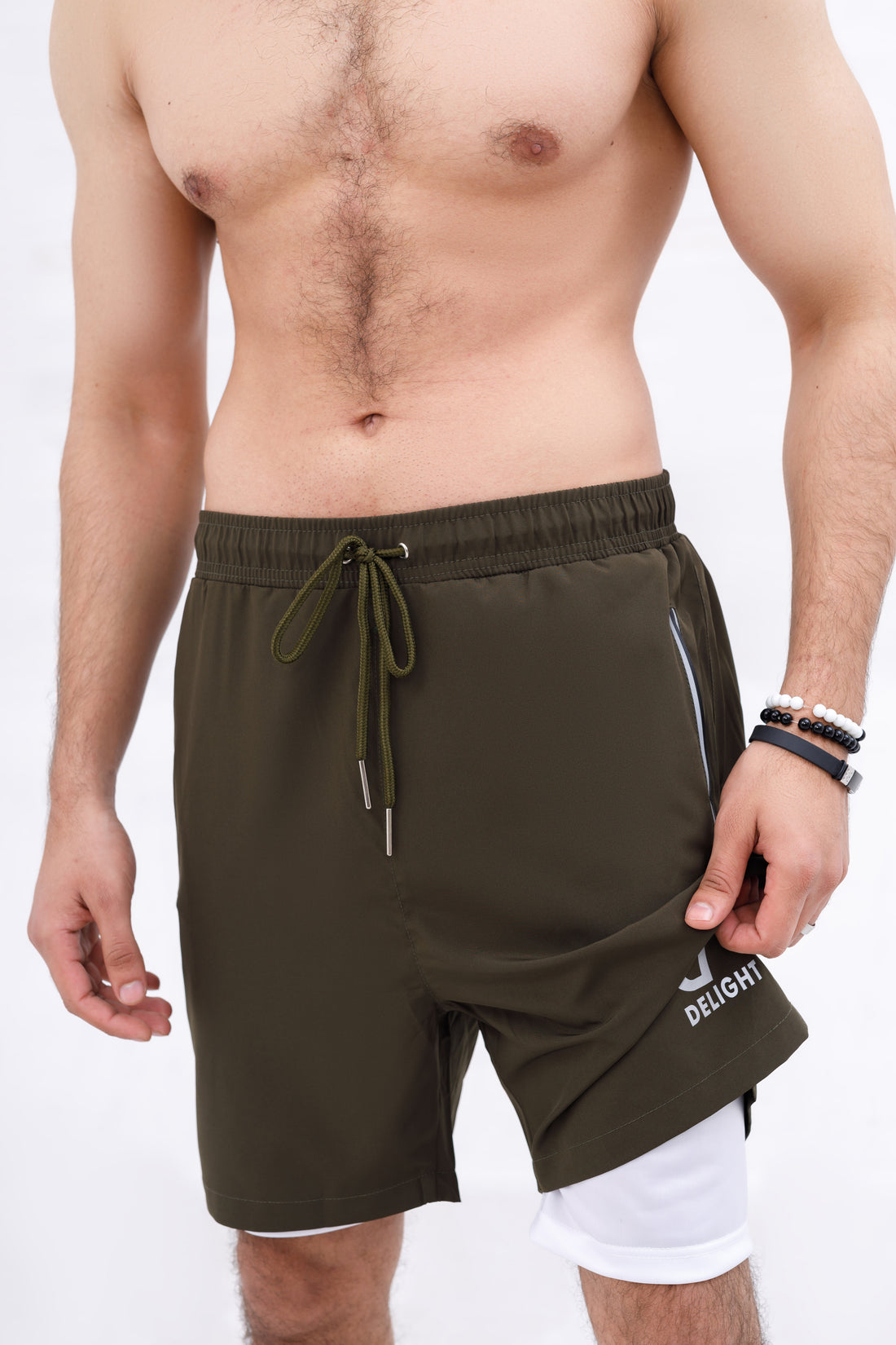 Men Active Wear Double Grip Short Olive