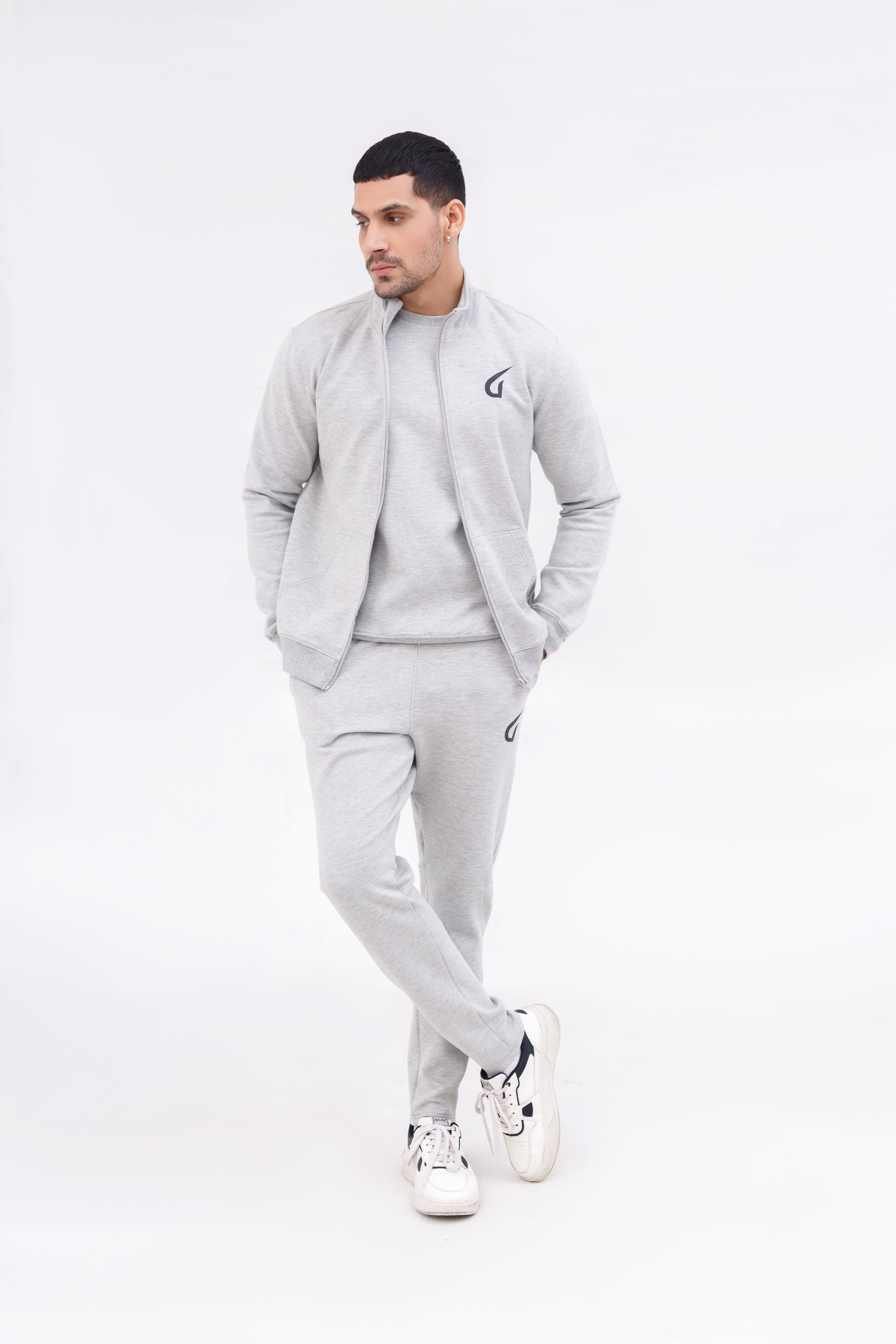 Men Active Wear Zipper Grey