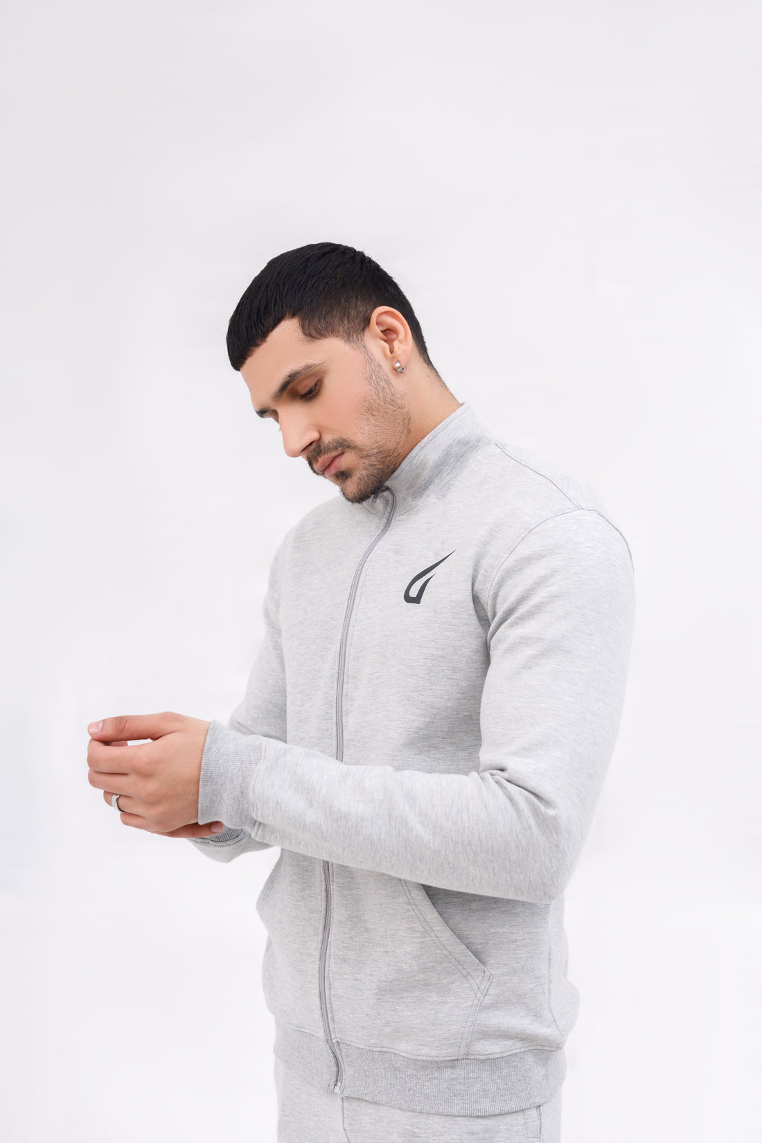 Men Active Wear Zipper Grey