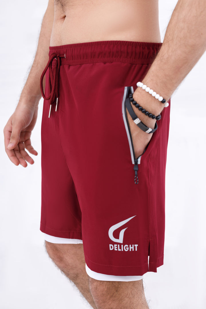 Men Active Wear Double Grip Short Maroon