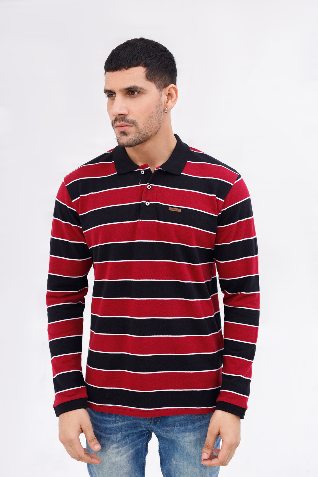 Men Polo Full Sleeves Striper Red/Navy