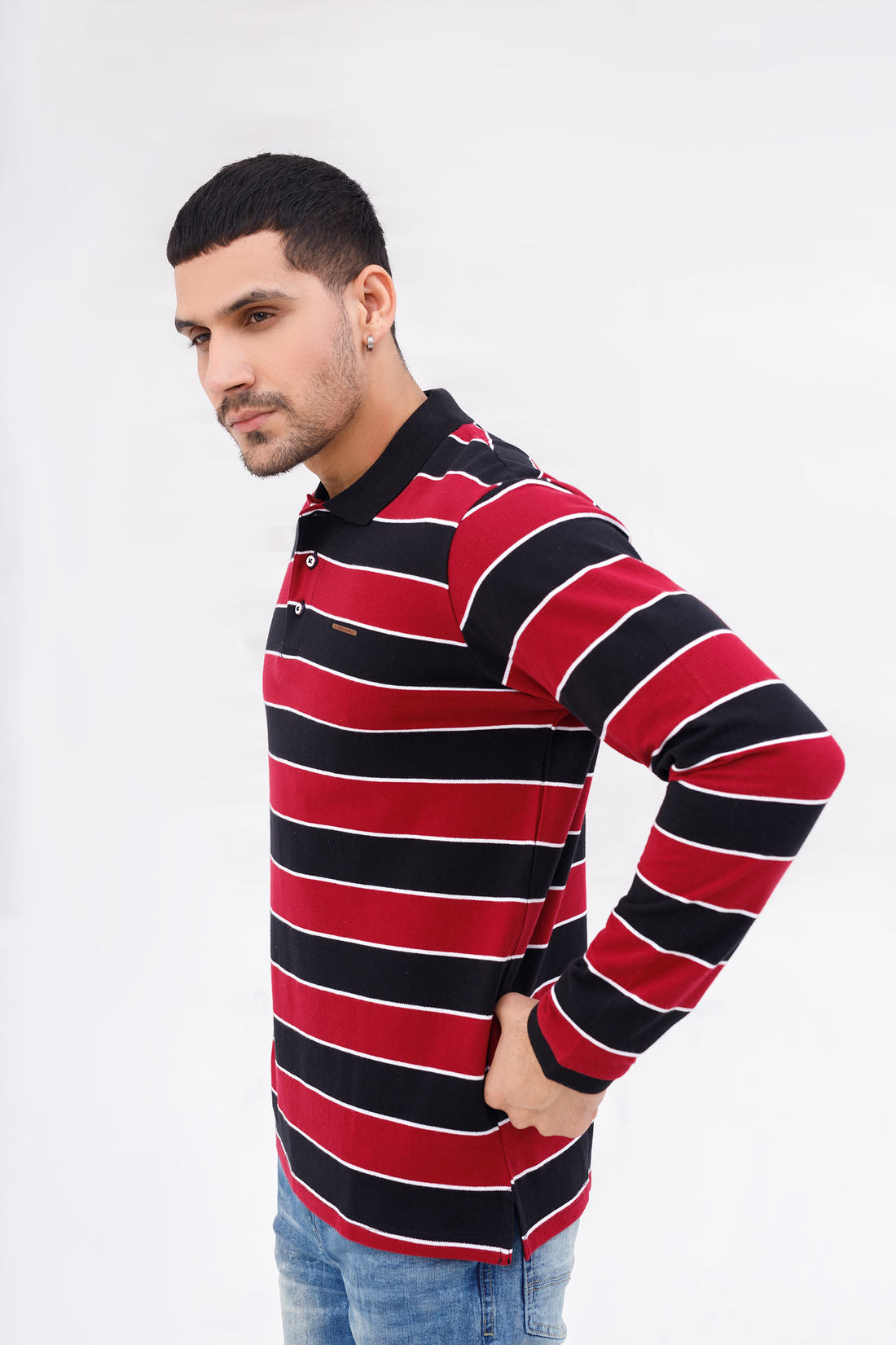 Men Polo Full Sleeves Striper Red/Navy