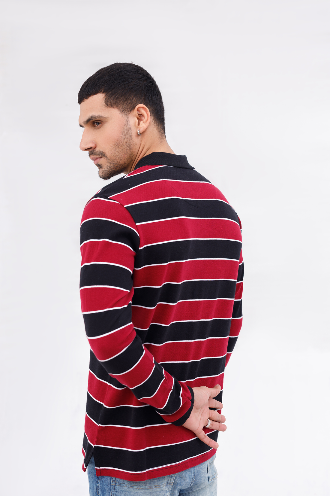 Men Polo Full Sleeves Striper Red/Navy