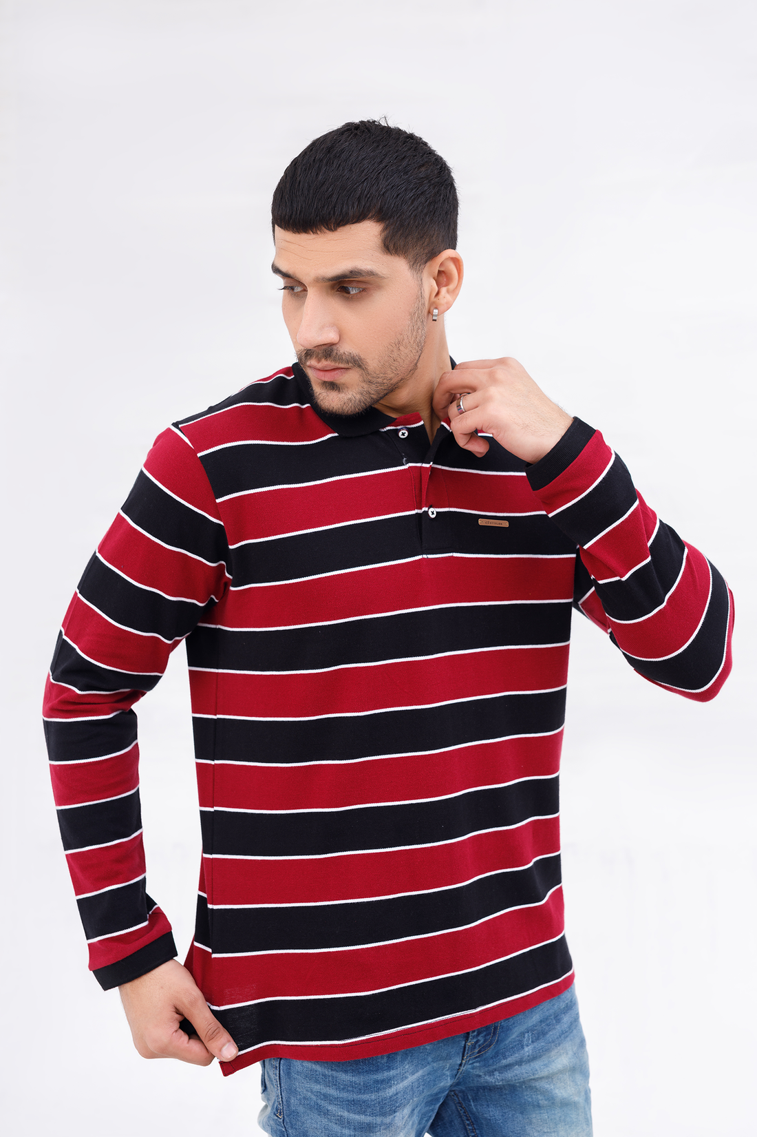 Men Polo Full Sleeves Striper Red/Navy