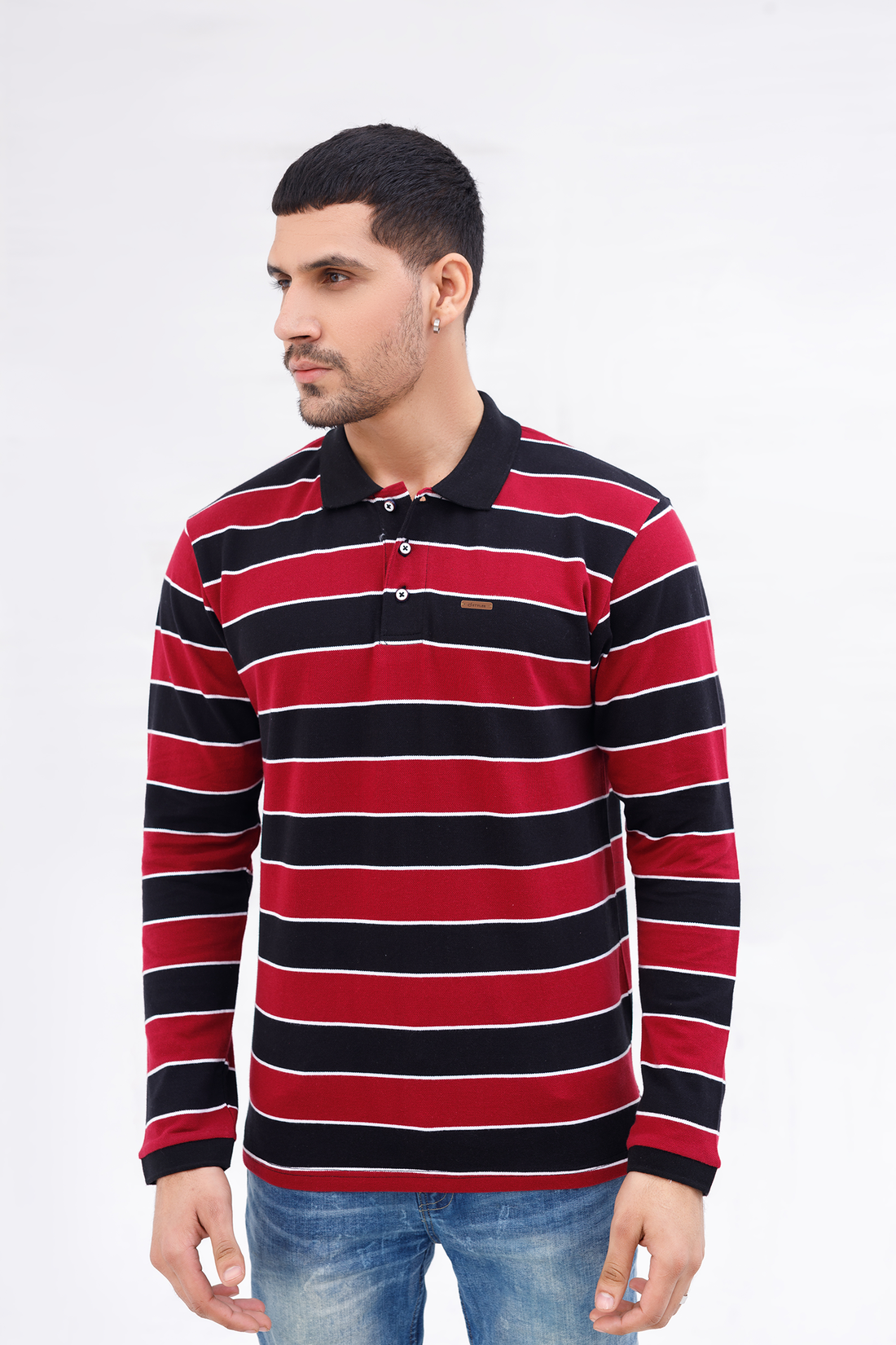 Men Polo Full Sleeves Striper Red/Navy