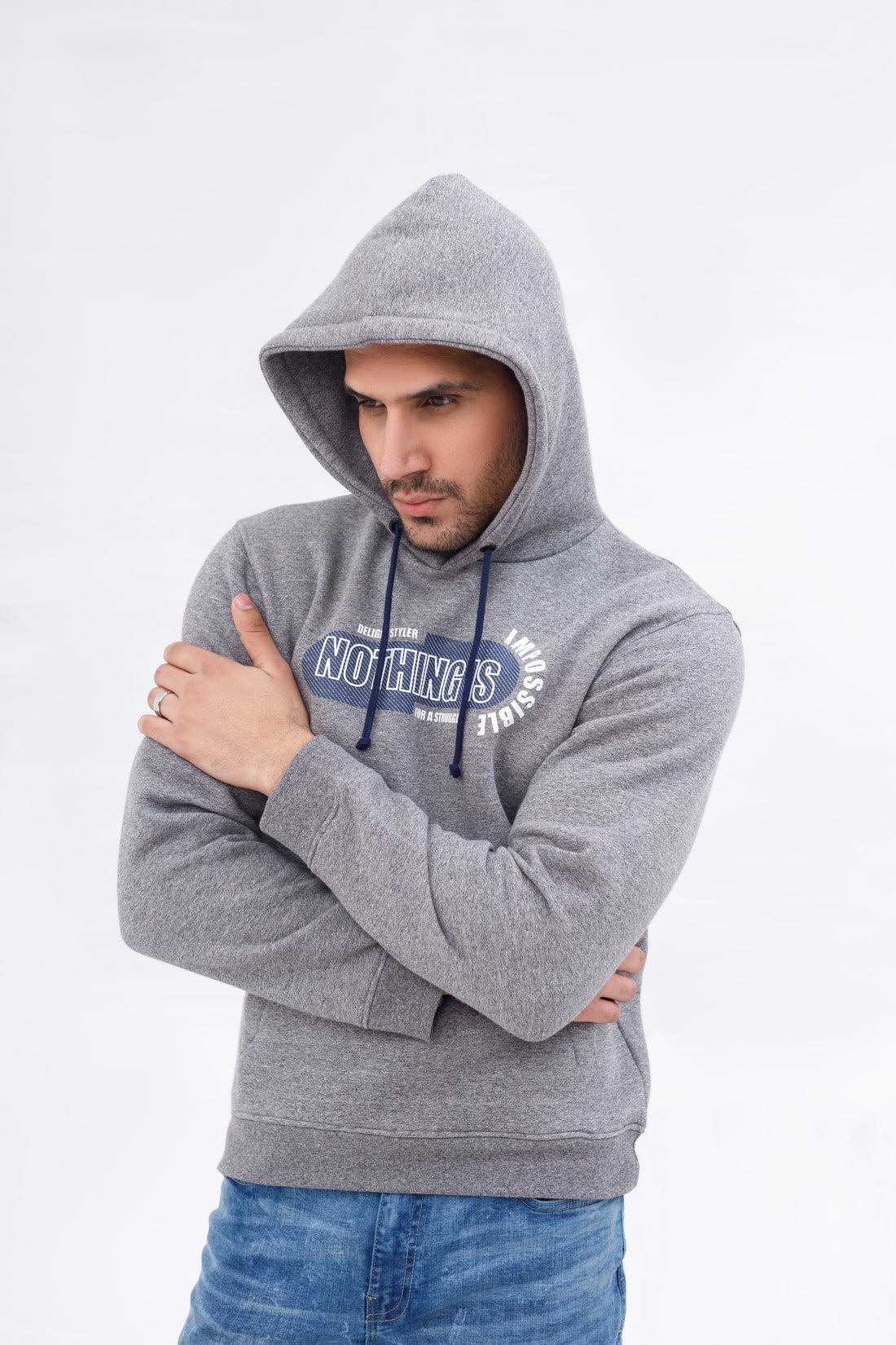 Men Hoodie Melange Charcoal Color