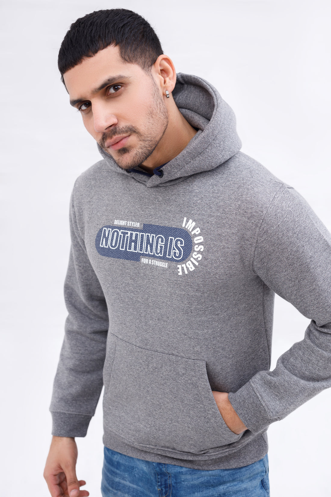 Men Hoodie Melange Charcoal Color