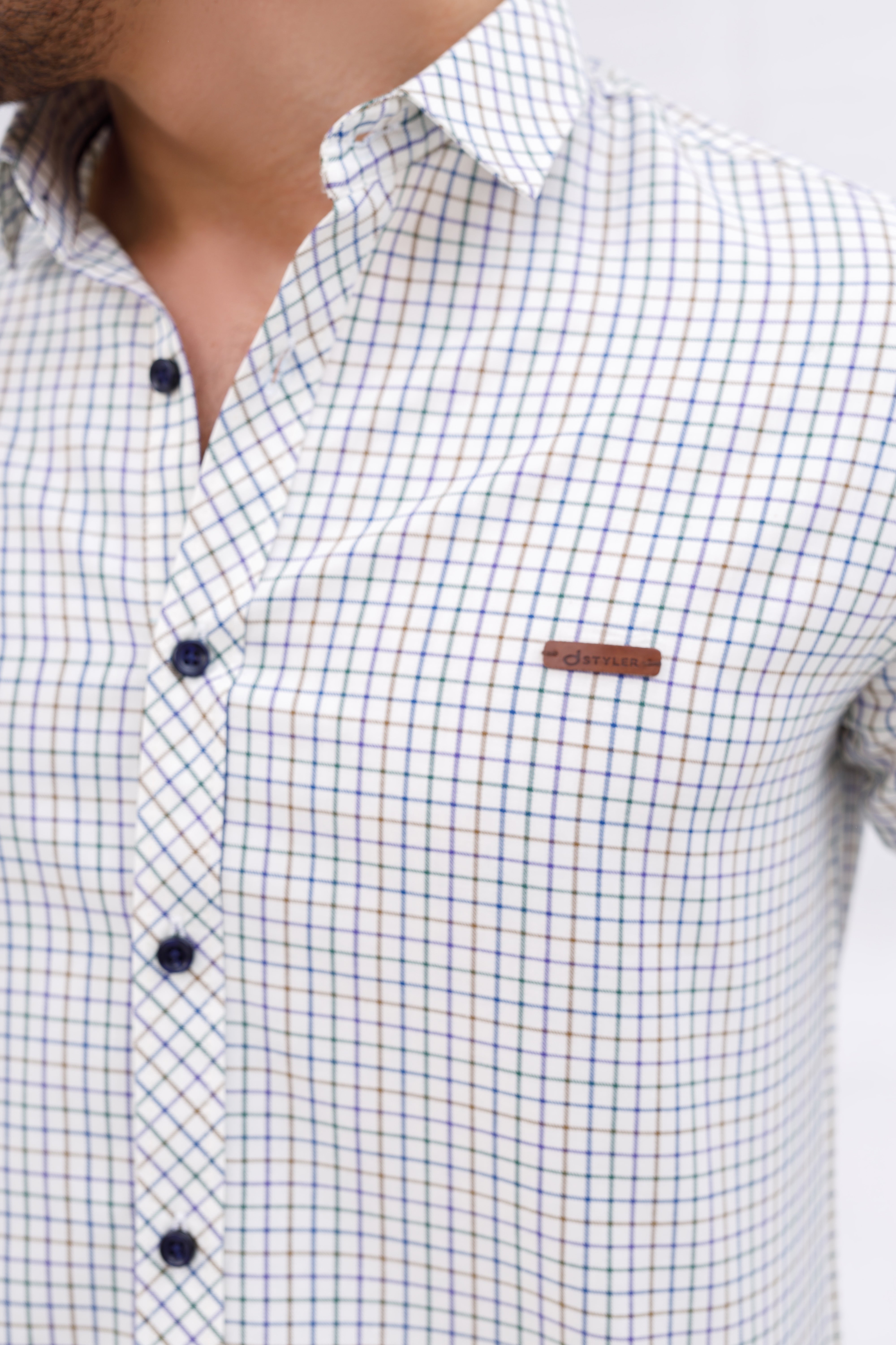 Men Casual Shirt White Print Check