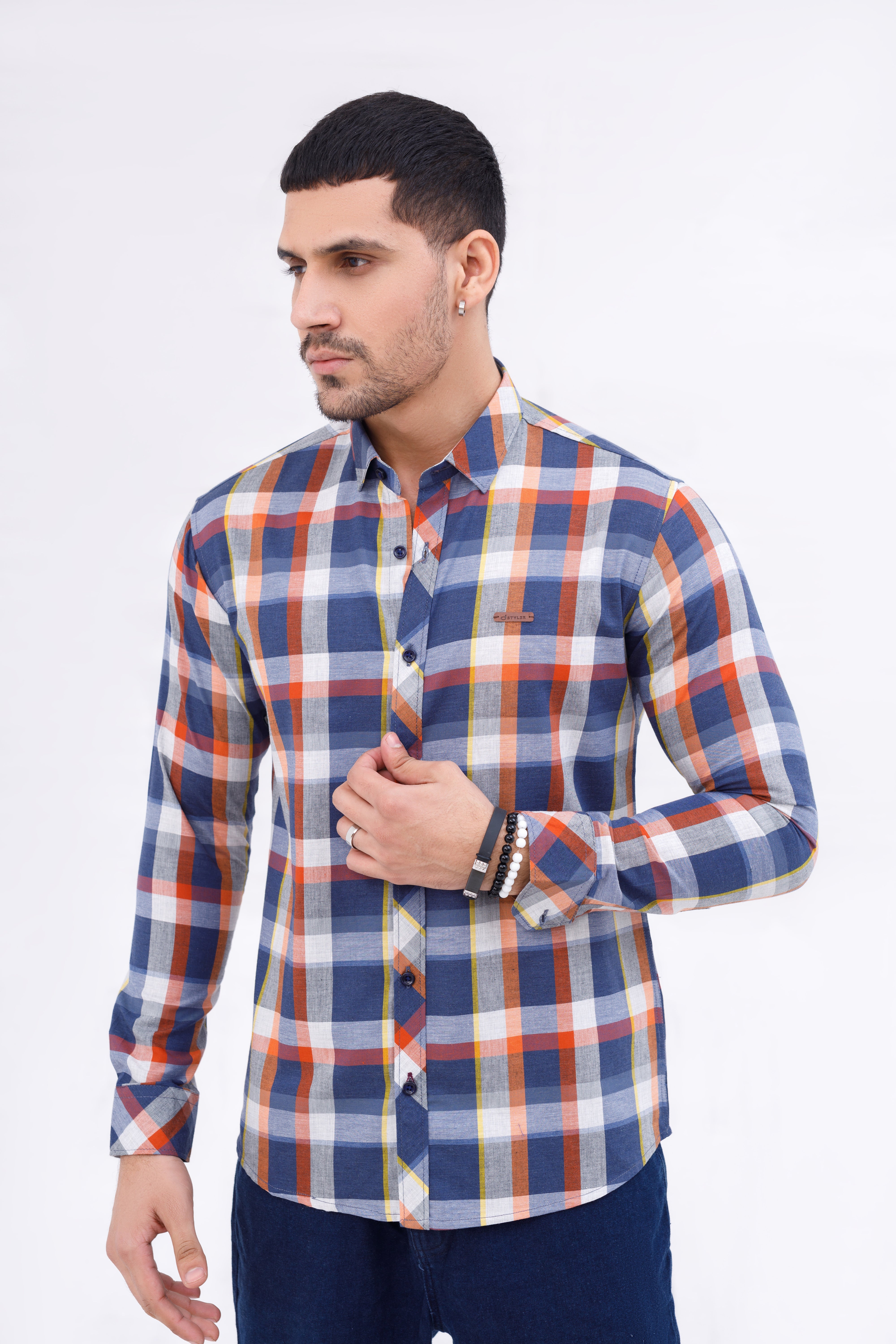 Men Casual Shirt Blue and red check