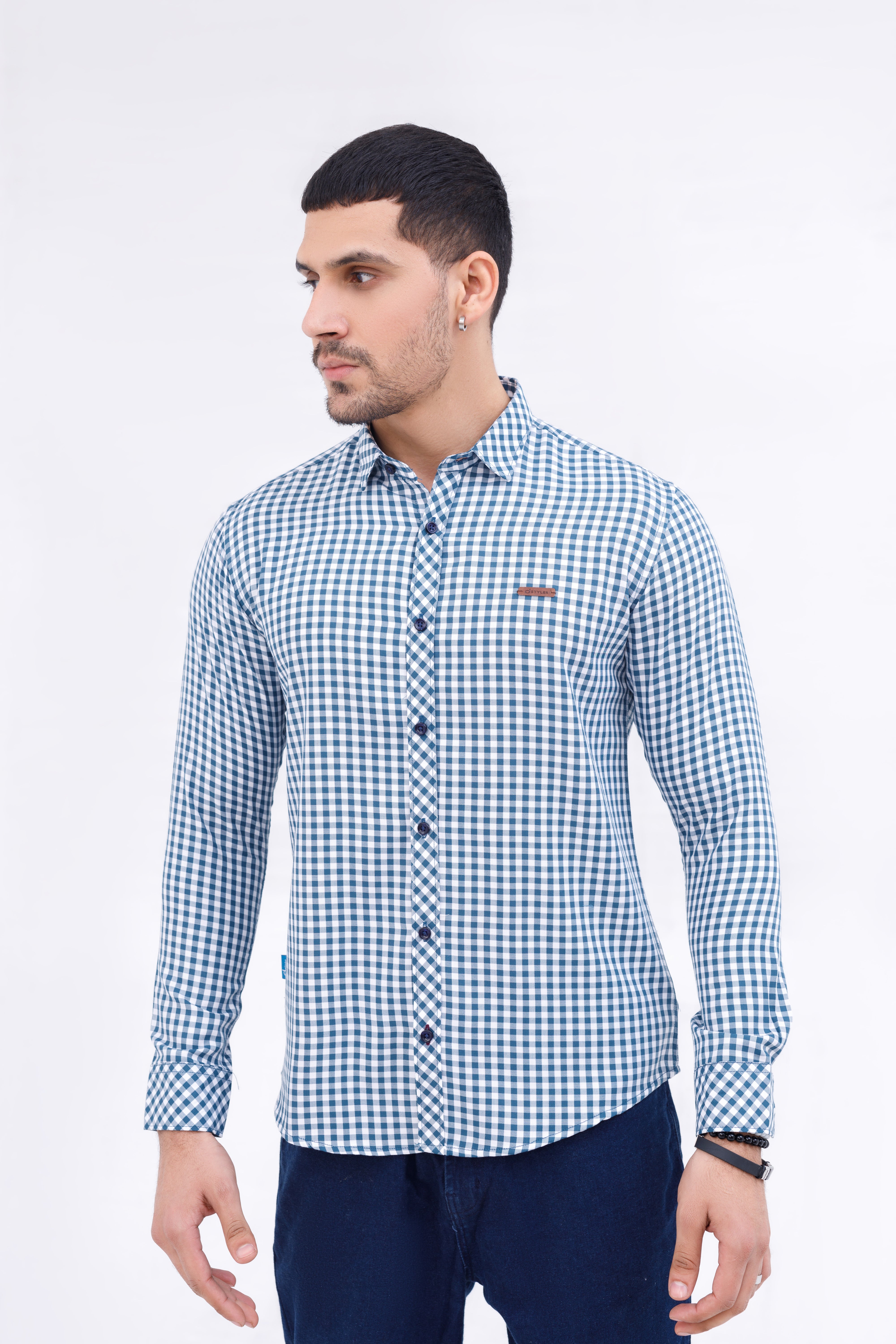 Men Casual Shirt Blue Check