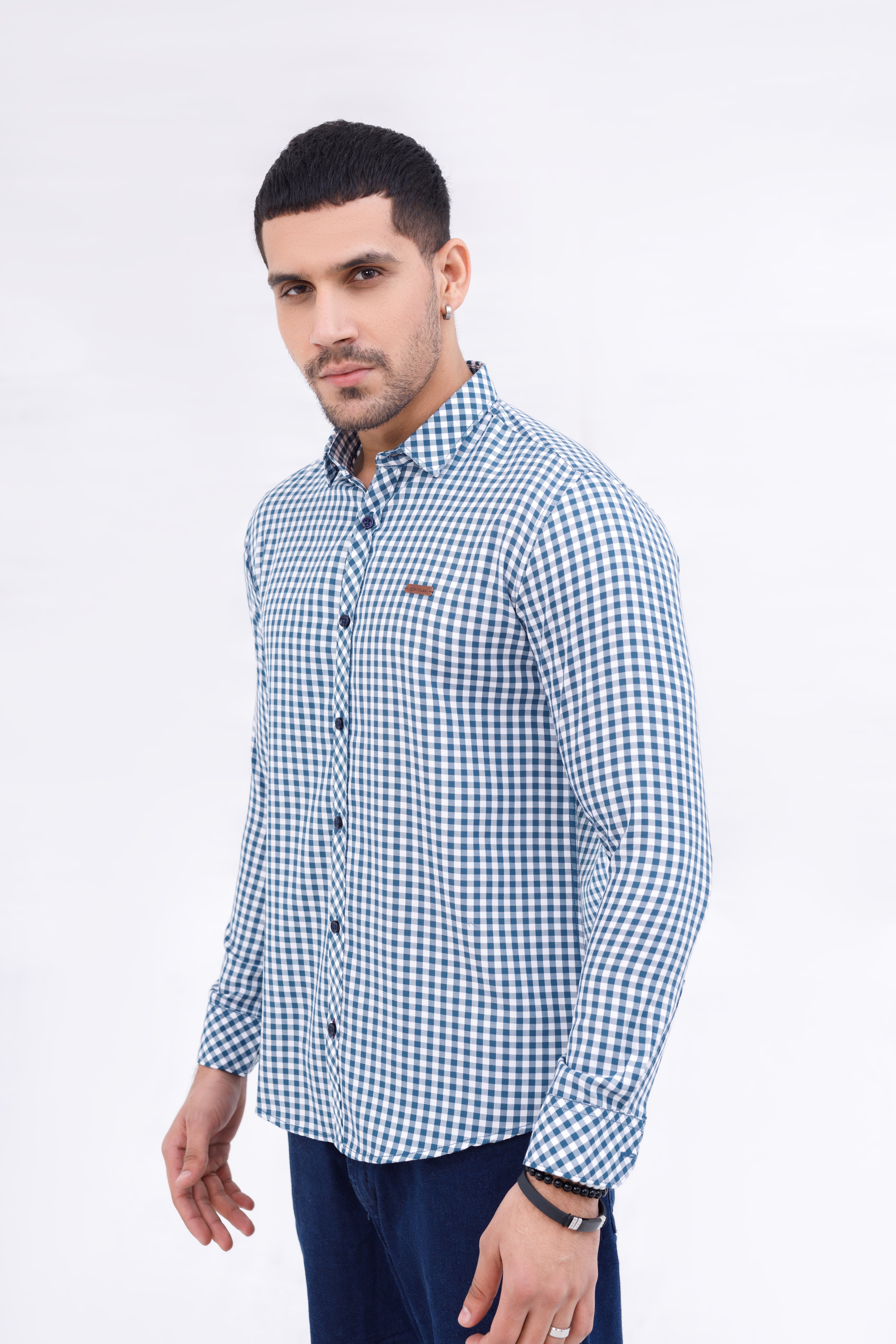 Men Casual Shirt Blue Check
