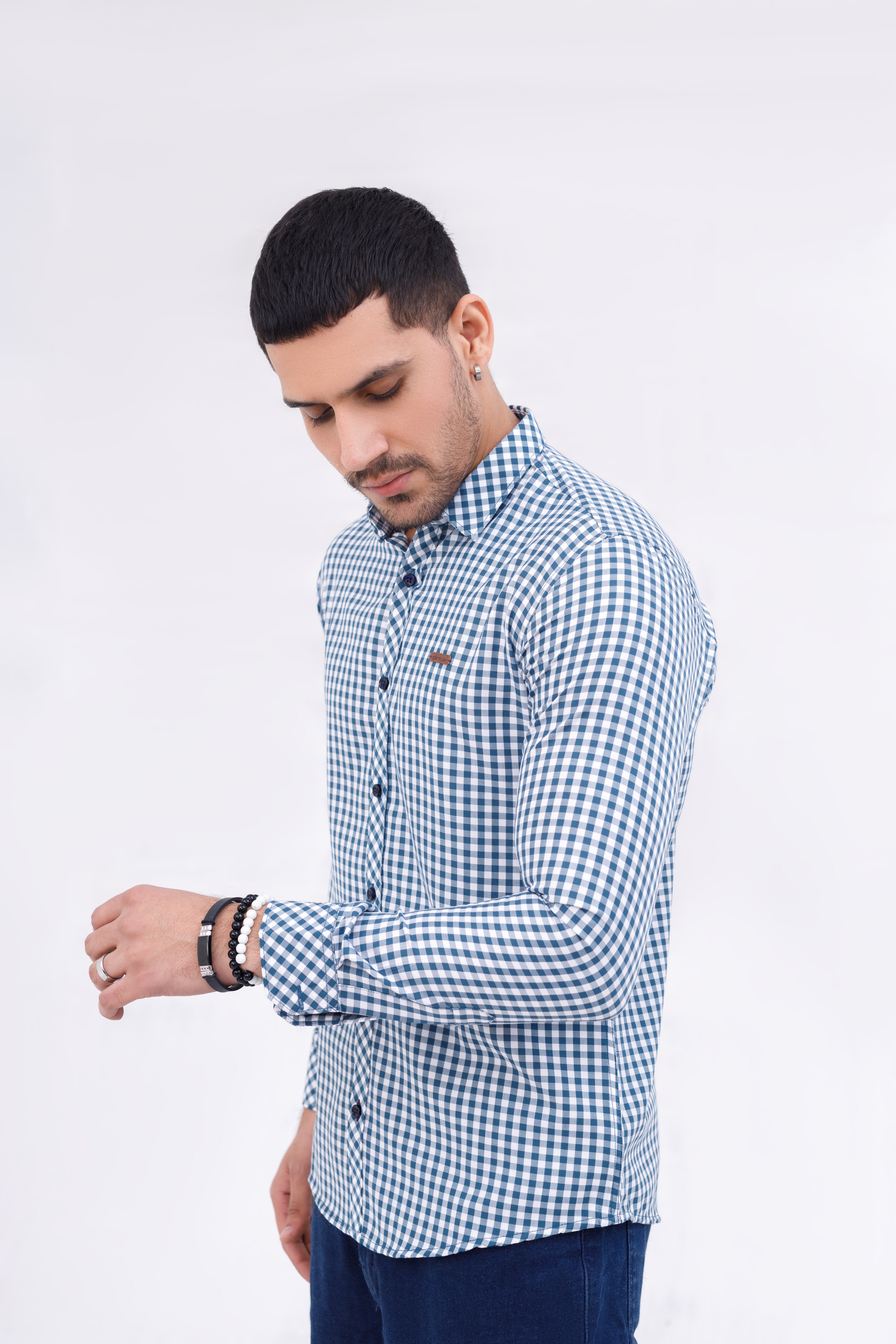 Men Casual Shirt Blue Check
