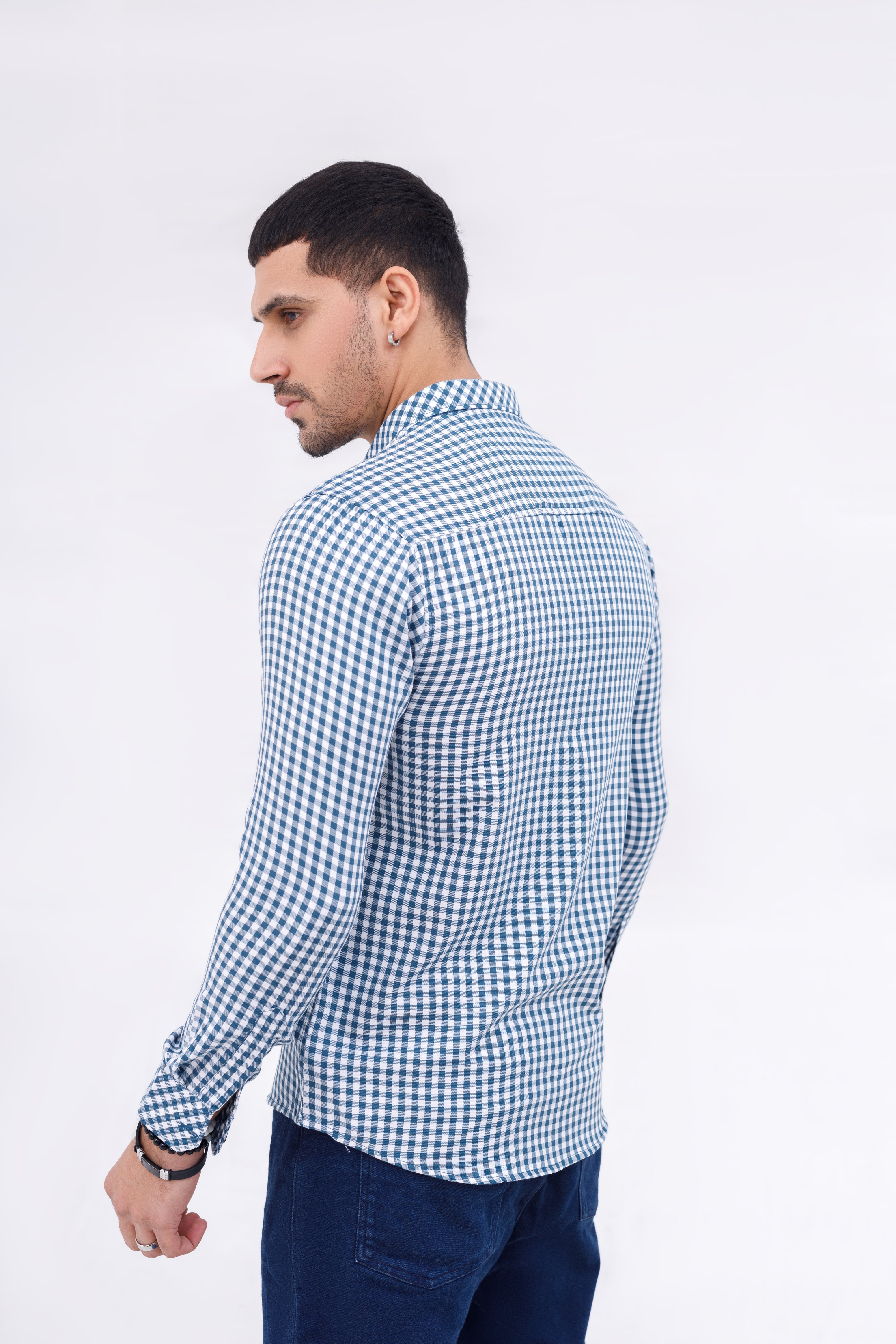 Men Casual Shirt Blue Check