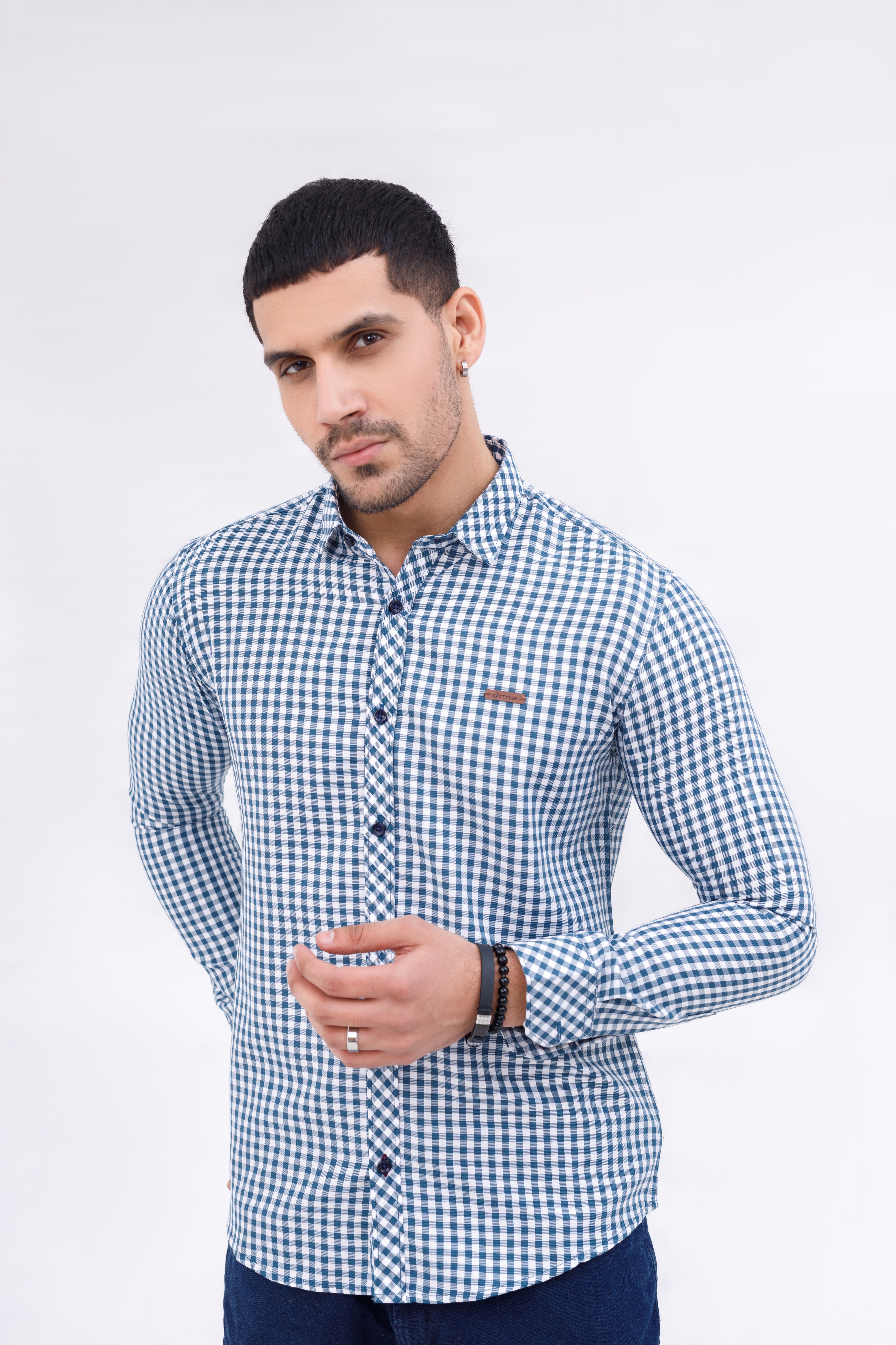 Men Casual Shirt Blue Check