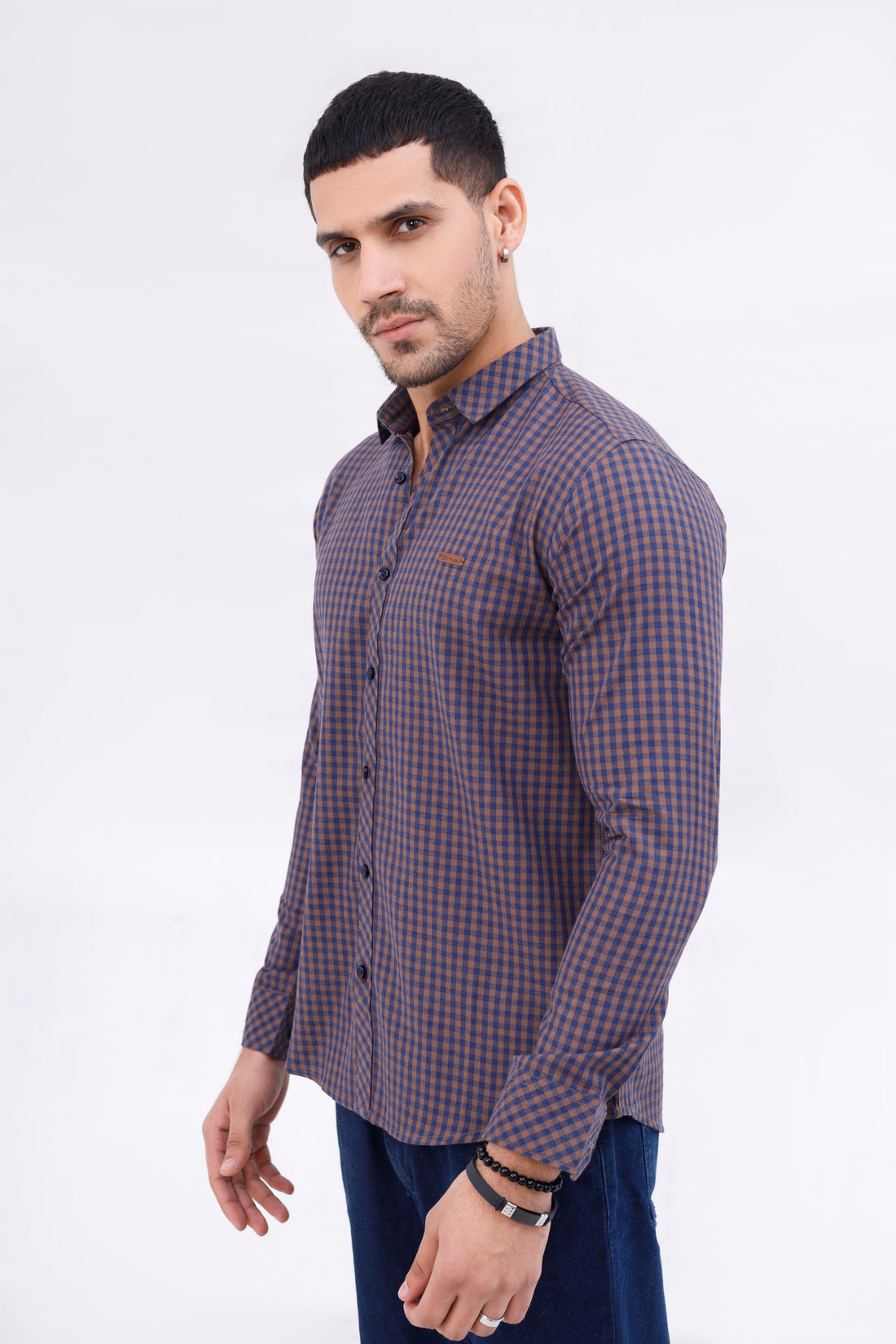 Men Casual Shirt Check Brown Check