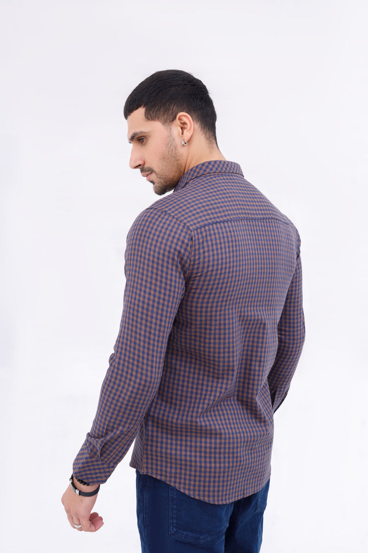 Men Casual Shirt Check Brown Check