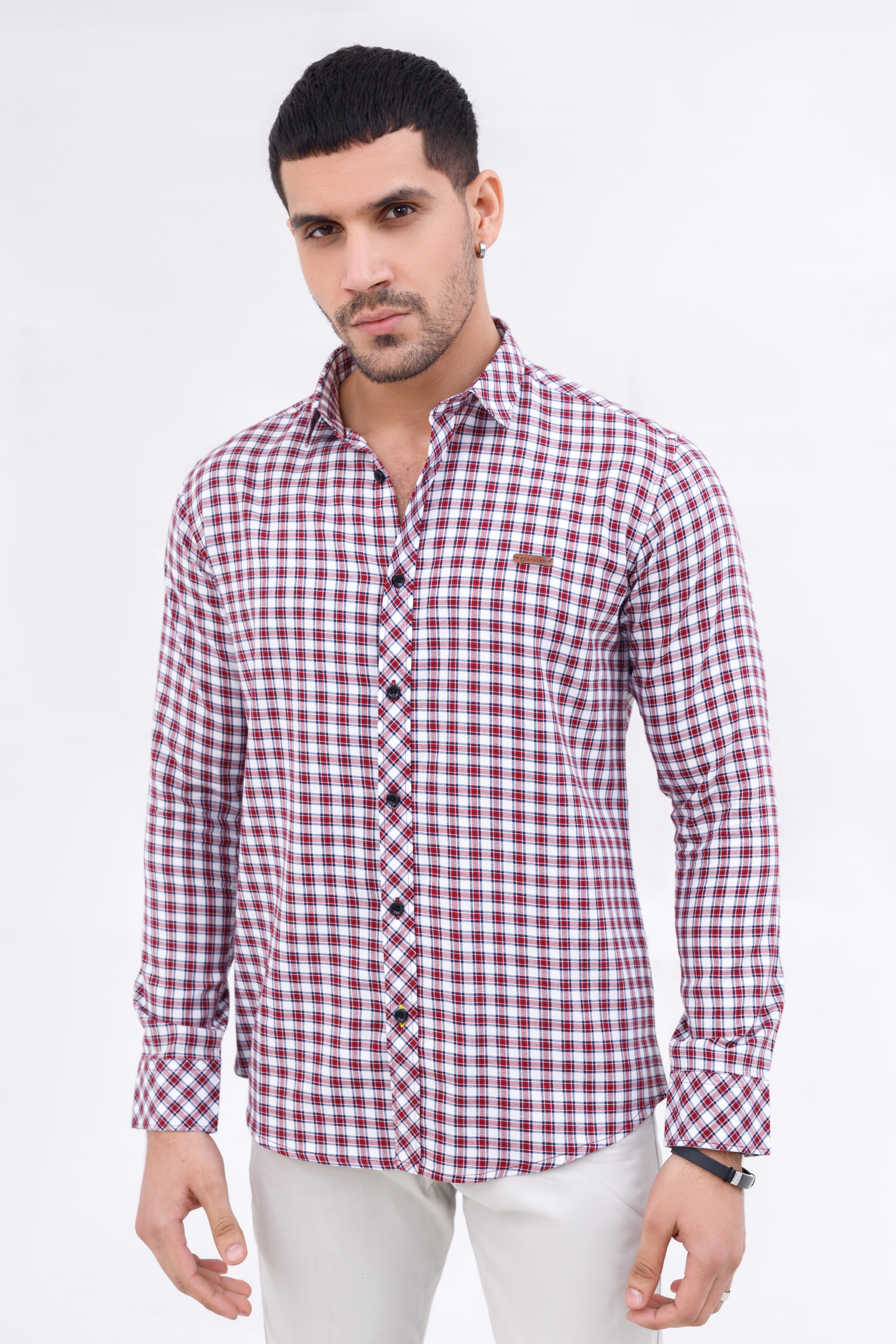 Men Casual Shirt Red Check
